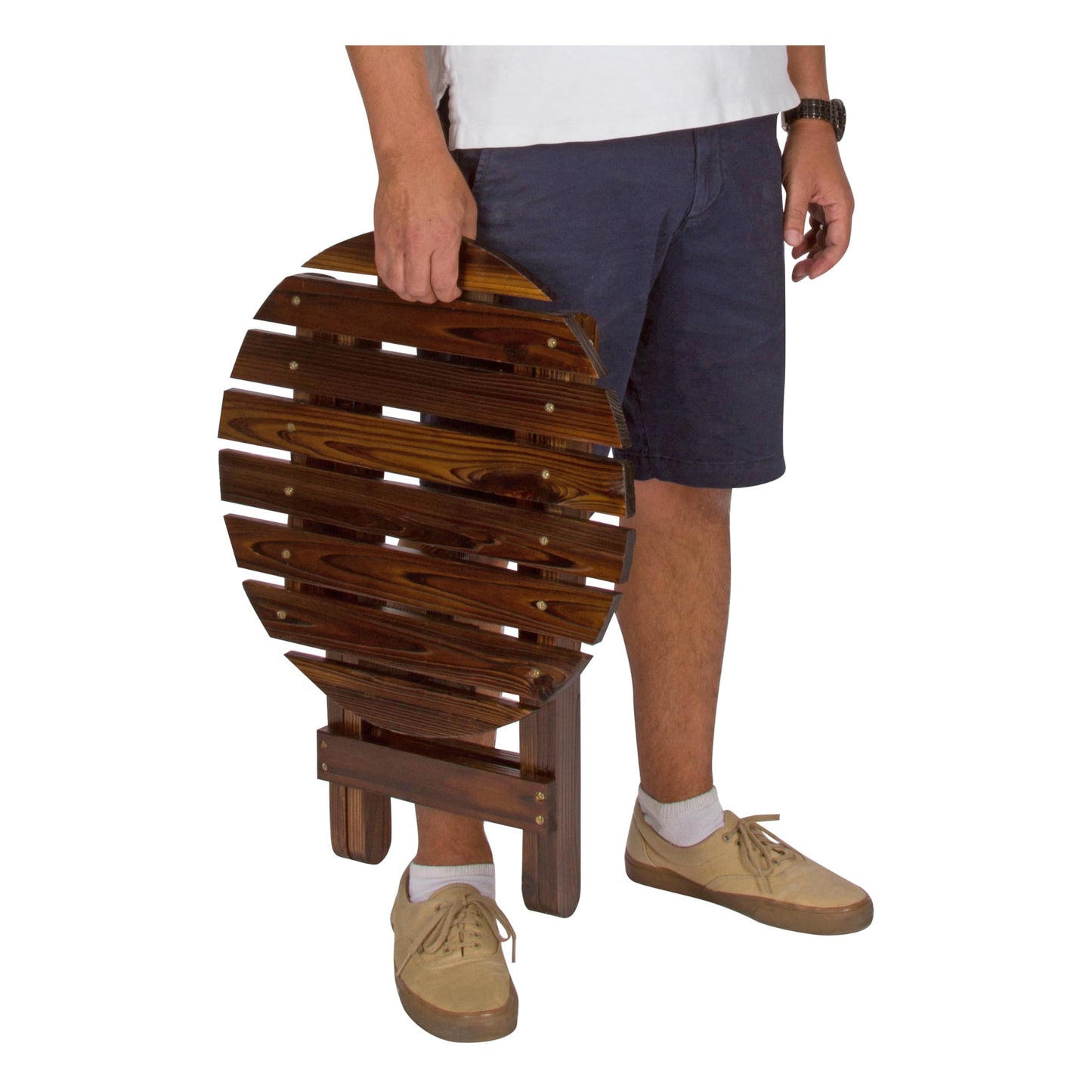 Shine Company Round Wooden Folding Solid Wood Side Table, Outdoor Adirondack Small Patio Table, Burnt Brown