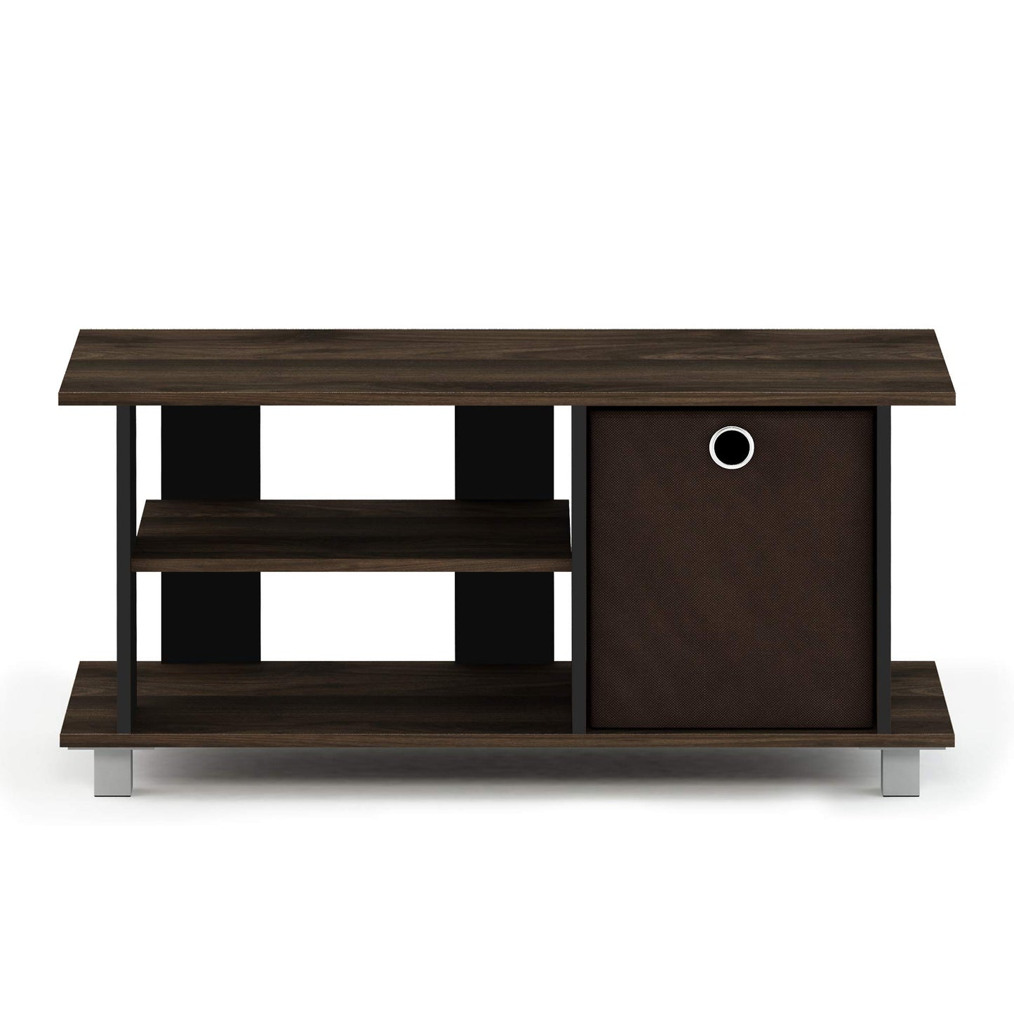 Furinno SIMPLISTIC TV Stand, 3-Tier Entertainment Center, Open Shelf TV Console for TV up to 33 Inch with Bin Drawers, for Living Room, Bedroom, Columbia Walnut