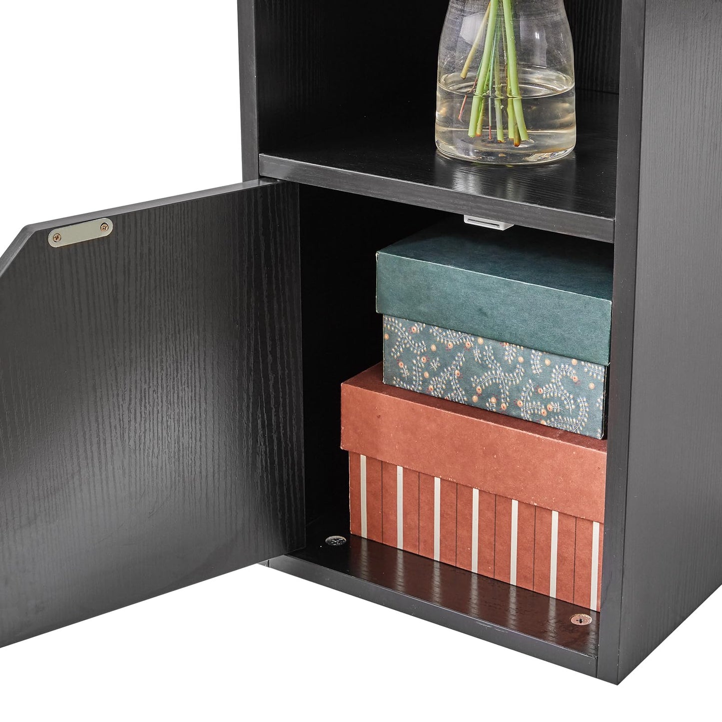 IBUYKE 6 Tier Narrow Bookcase with Doors, Cube CD DVD Storage Cabinet,Slim Media Tower Rack,Cabinet,Black Bookcase Display Storage Shelves for Small Spaces,for Home Office Black UWBC001B