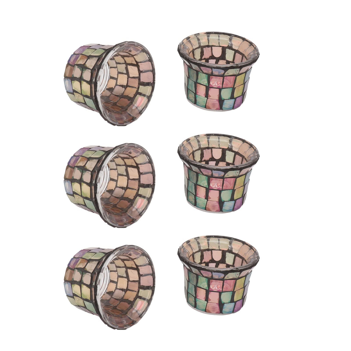 Jeanoko Mosaic Tealight Holder Set of 6 Solid Glass Candle Holder Cups for Wedding Table Centerpiece Meditation Decor Brown for Tealights Prayer Candles and Mini Planters