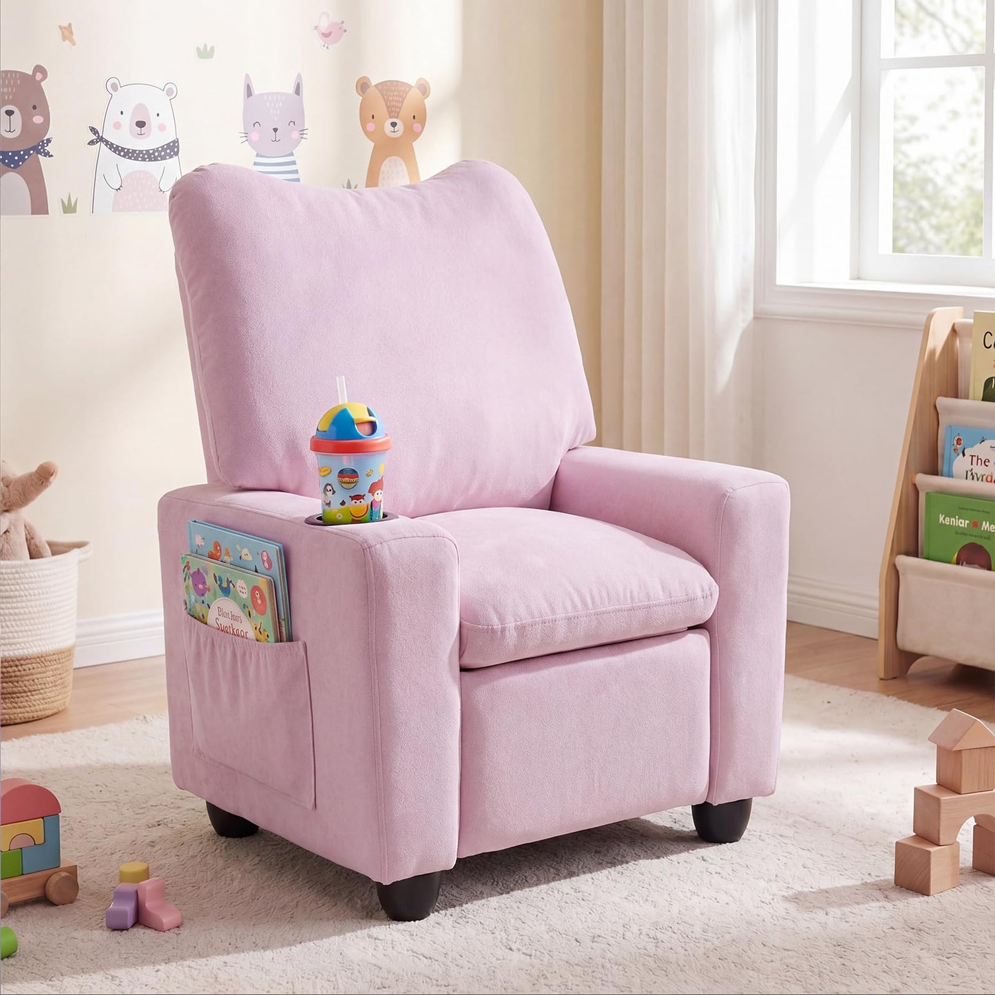Costzon Kids Recliner Chair with Cup Holder, Toddler Adjustable Lounge Chair w/Footrest for Boys Girls Room, Ergonomic Baby Child Furniture Sofa for Age 3+ Gifts, Kids Mini Recliner up to 150 lbs