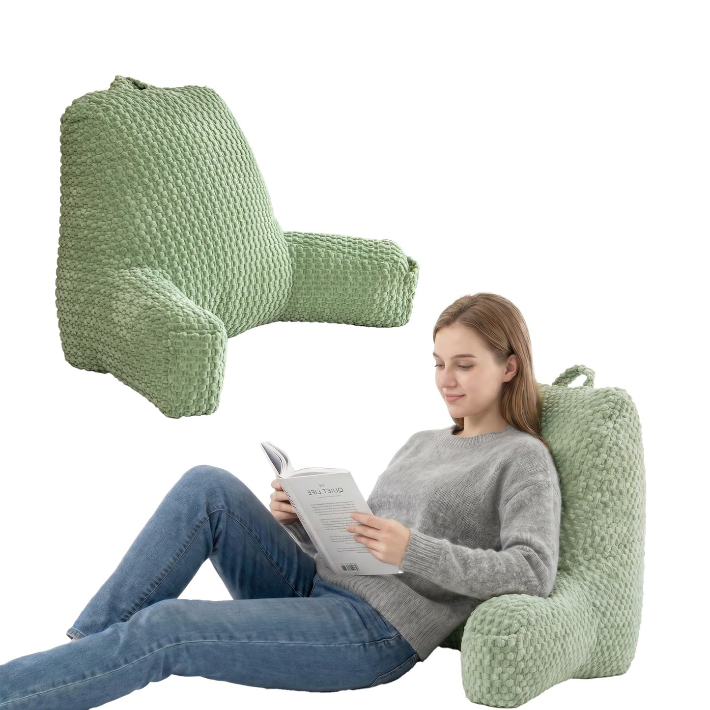 19" Back Support Pillow for Dorm Room Essentials,Green Corduroy,Large