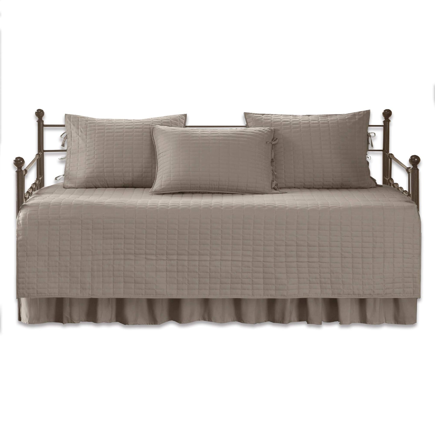 Comfort Spaces Daybed Cover - Luxe Double Sided-Quilting, All Season Cozy Bedding with Bedskirt, Matching Shams, Kienna Taupe 75"x39" 5 Piece