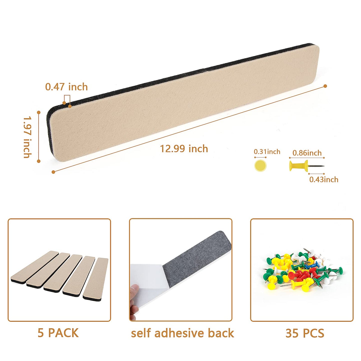 Arlasuo 5 Pack Grey Felt Pin Board Bar Strips Bulletin Board Bundle with 5 Pack Camel Felt Pin Board Bar Strips Bulletin Board