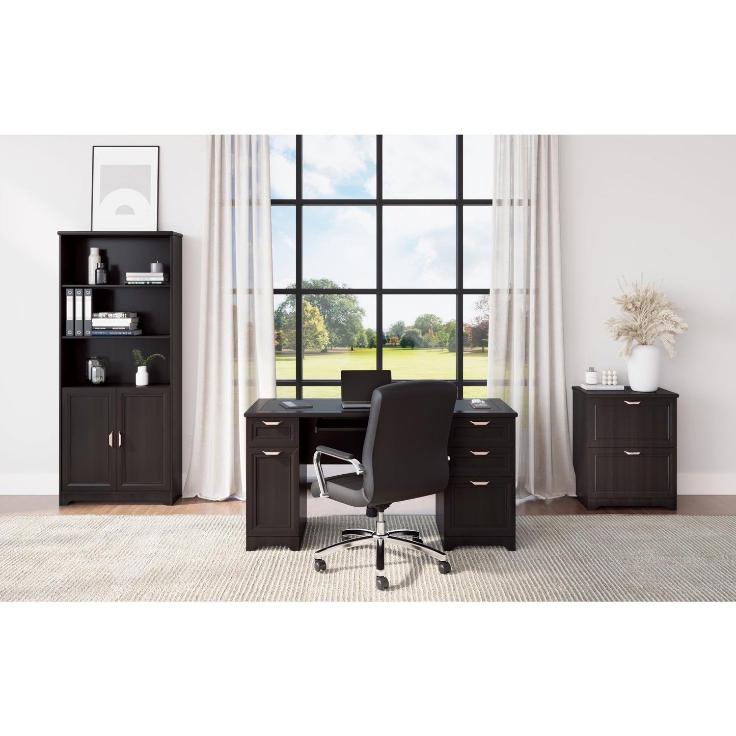 Realspace® Magellan 72" H 5-Shelf Contemporary Bookcase with Doors, Espresso/Dark Finish