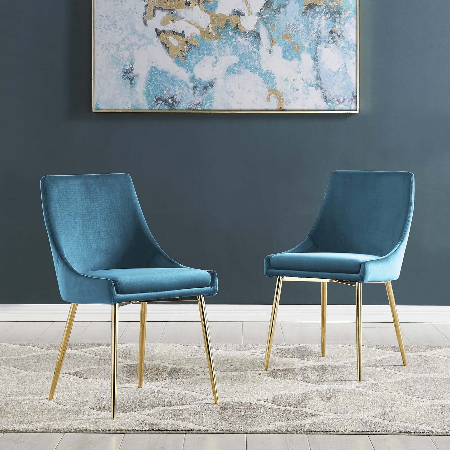 Viscount Performance Velvet Dining Chairs - Set of 2 in Gold Blue
