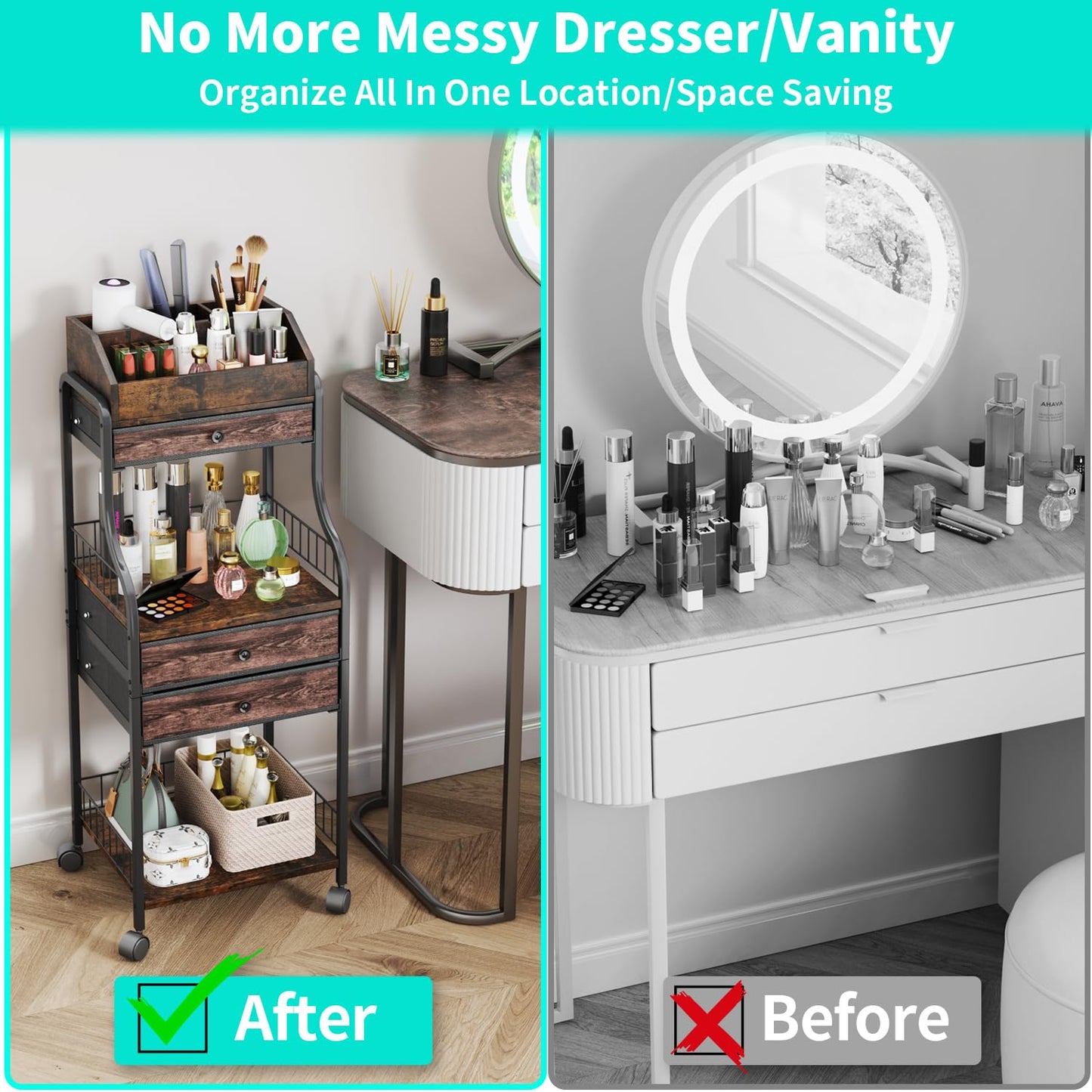 HapiRm Floor Makeup Organizer Storage - Vanity Skincare Make Up Organizers and Storage with Drawers, Cosmetics Display Cases Holder for Skin Care Nail Polish Perfume Makeup Brush