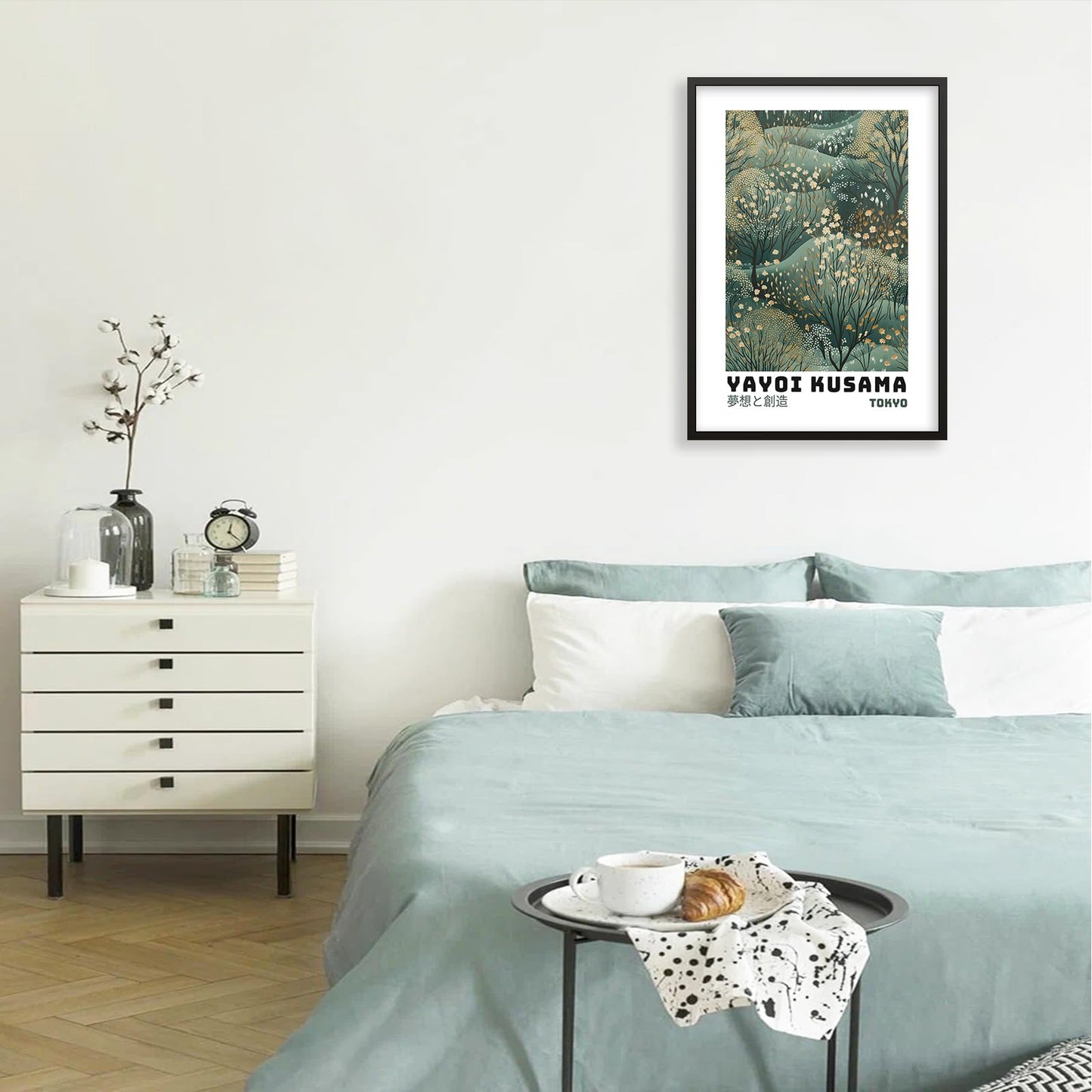 Yayoi Kusama Inspired Poster Japanese Botanical Wall Art Abstract Yayoi Kusama Print Modern Ukiyo-e Japanese Gallery Wall Decor 12x16in Black Framed for Home Bedroom Decorations