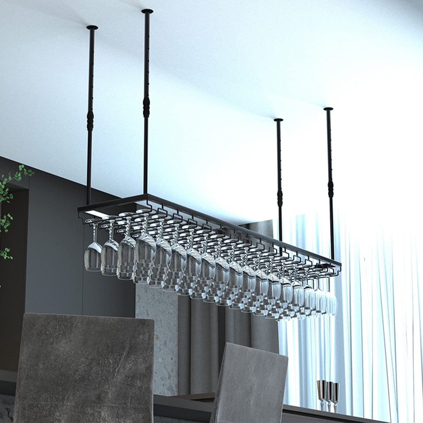Industrial Ceiling Wine Racks,Hanging Wine Glass Holder Black Metal Goblets Storage Shelf Bar Restaurant Cafe Kitchen Organization Shelve (Size : 60x35cm)