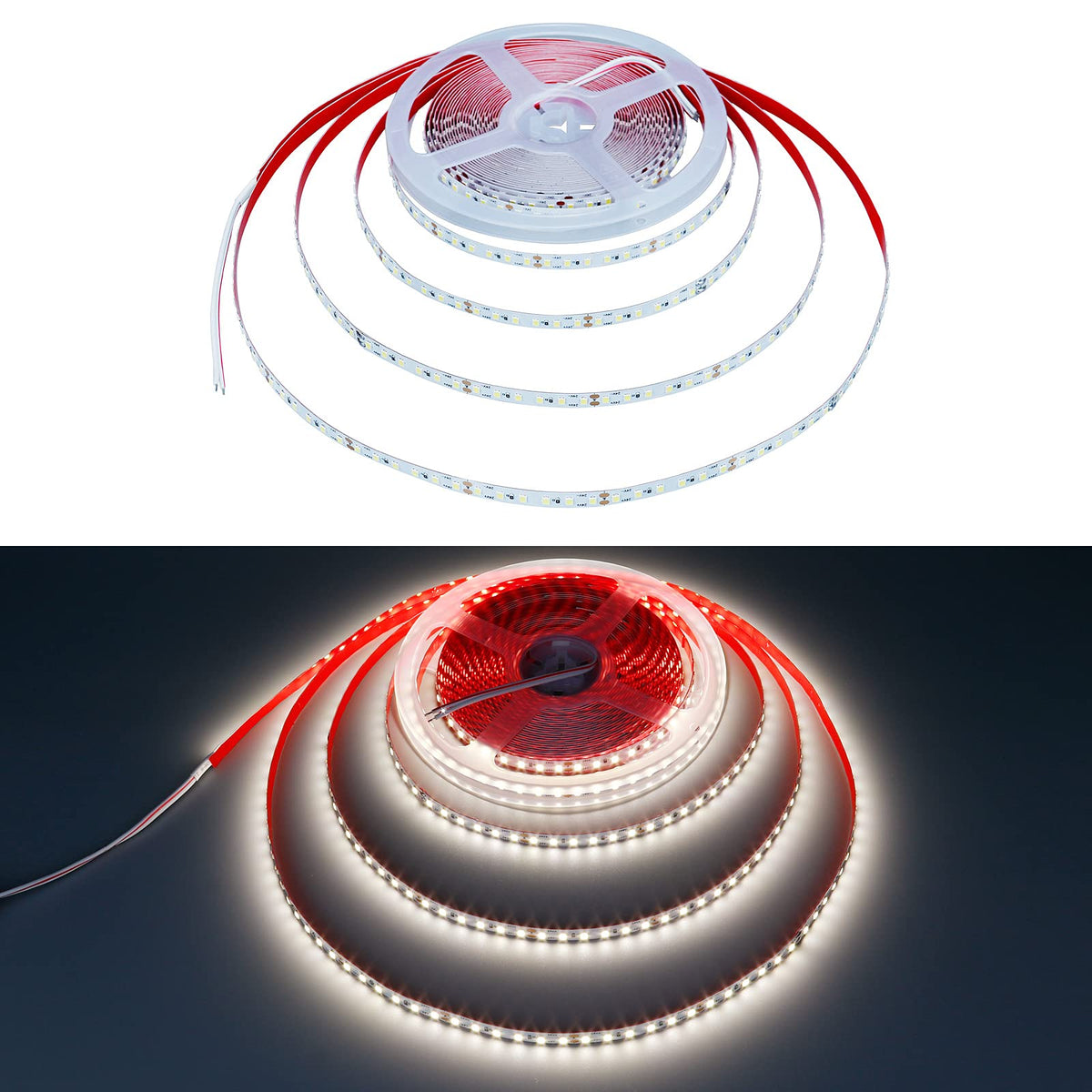 KXZM DC 24V 32.8ft(10M) LED Strip Light Natural White 4000K 1200LEDs 2835 SMD 90W High Brightness 7200LM No-Waterproof IP20 Flexible Ribbon for Hallways Stairs Decoration Lighting(No Power Supply)