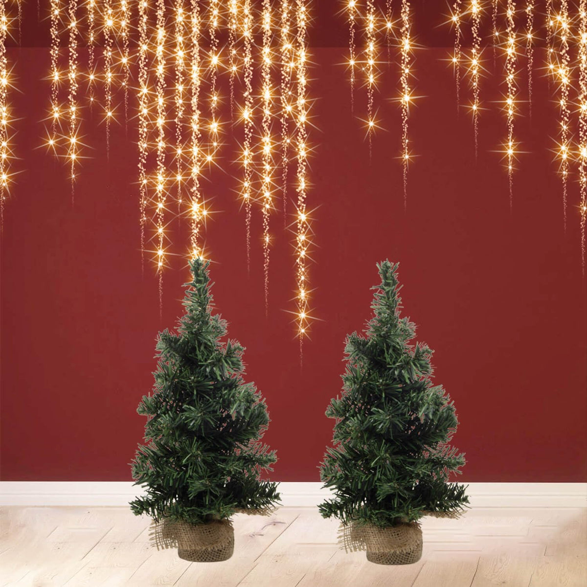 2Pack Mini Christmas Tree Table Top Decorations- Artificial Small Pine Trees with Burlap Base on Desktop, Shelves, Bedroom, Miniature Scenes Xmas for Home, Office, Party Decor