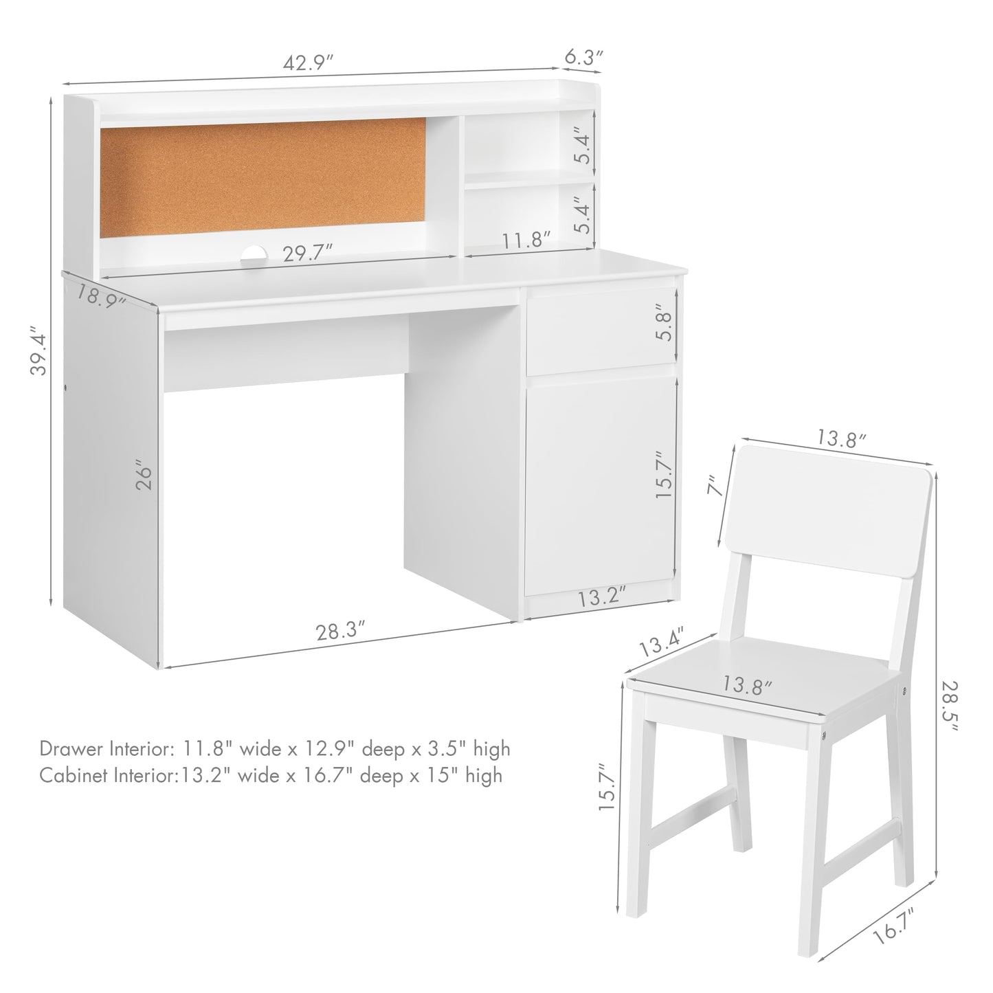 UTEX Kids Study Desk with Chair, Kids Desk and Chair Sets with Hutch for 5-12, Wooden Children Study Table, Student Writing Table Computer Workstation
