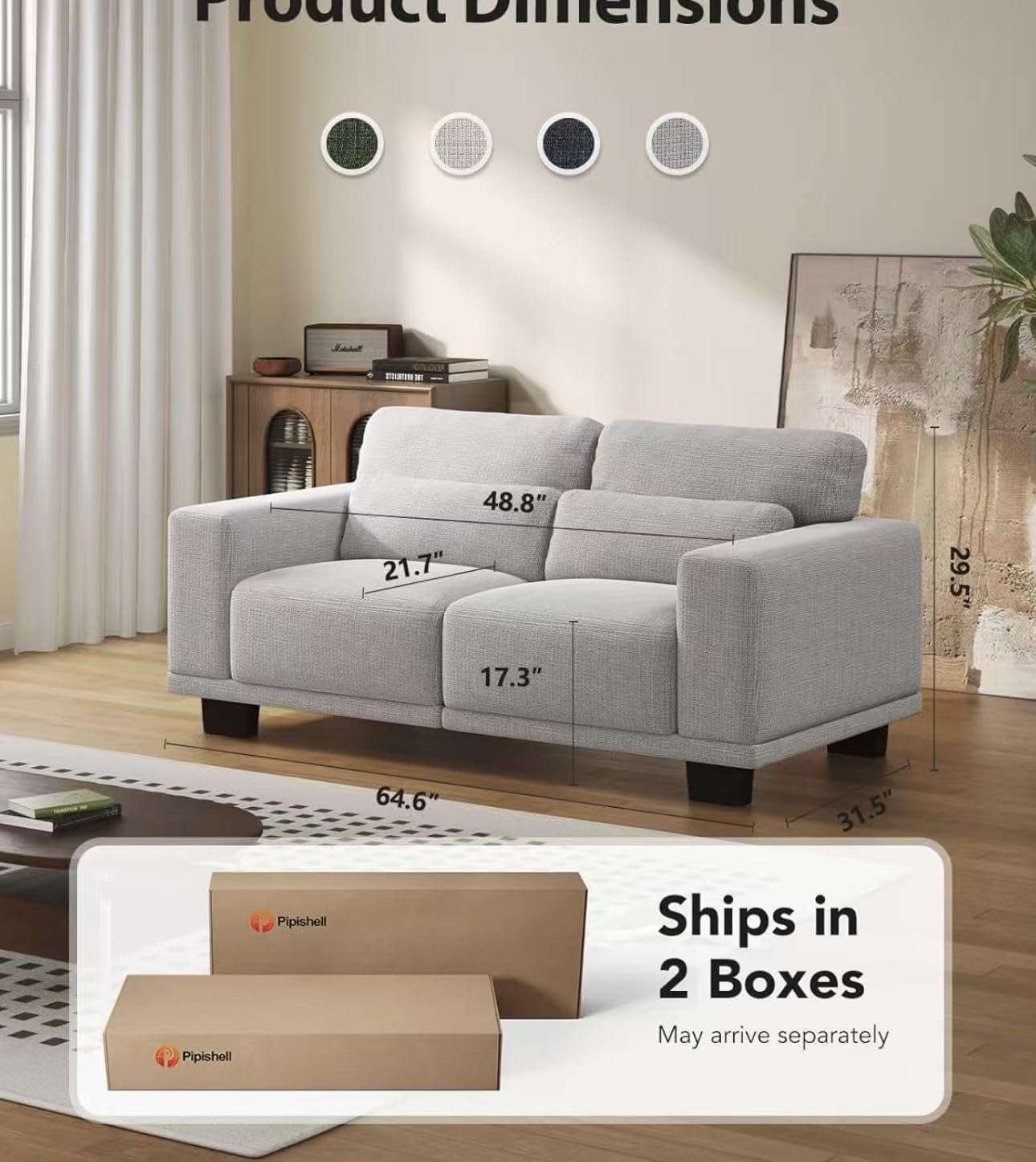Modern Sofa with Removable Washable Linen Fabric Cover, Upholstered Couch with Deep Seats and Wide Armrests for Living Room