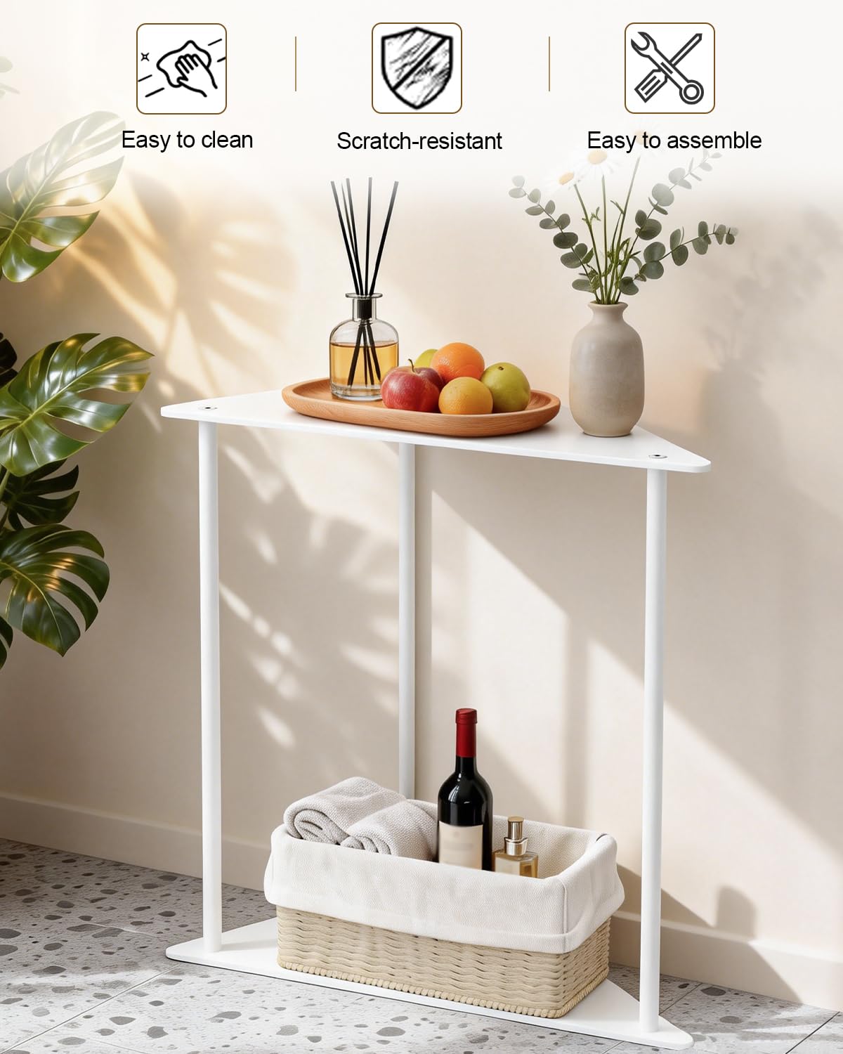 Yawinhe Metal Side Table,Small End Table with 2-Tier Storage Shelves,Nightstand for Small Spaces,Modern Tiered Triangle Coffee Table, Used for Living Rooms, Bedrooms,White,2 Pack, SZJ202W-2