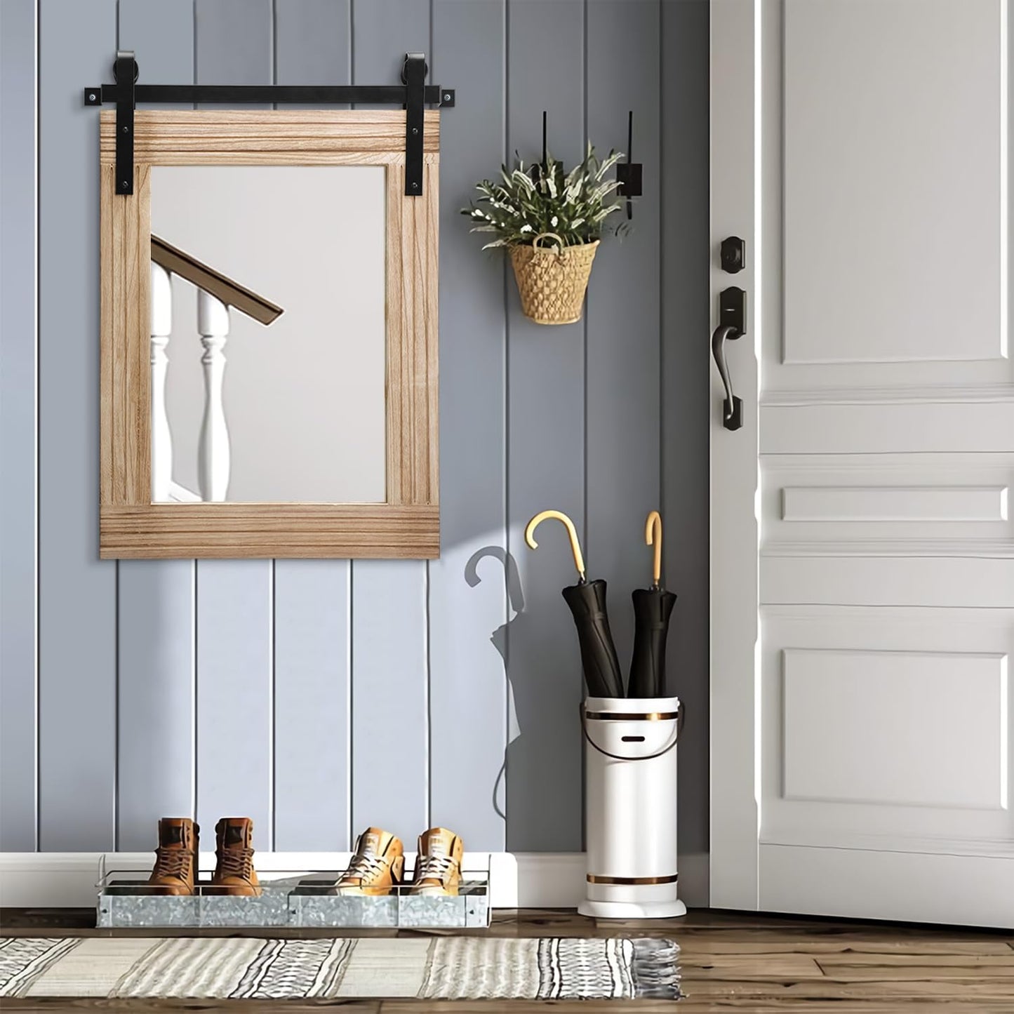 AAZZKANG Rustic Mirrors for Wall Large 26"x18" Rectangle Wood Frame Mirror with Metal Bracket Farmhouse Bedroom Living Room Decorative Wall-Mounted Mirror