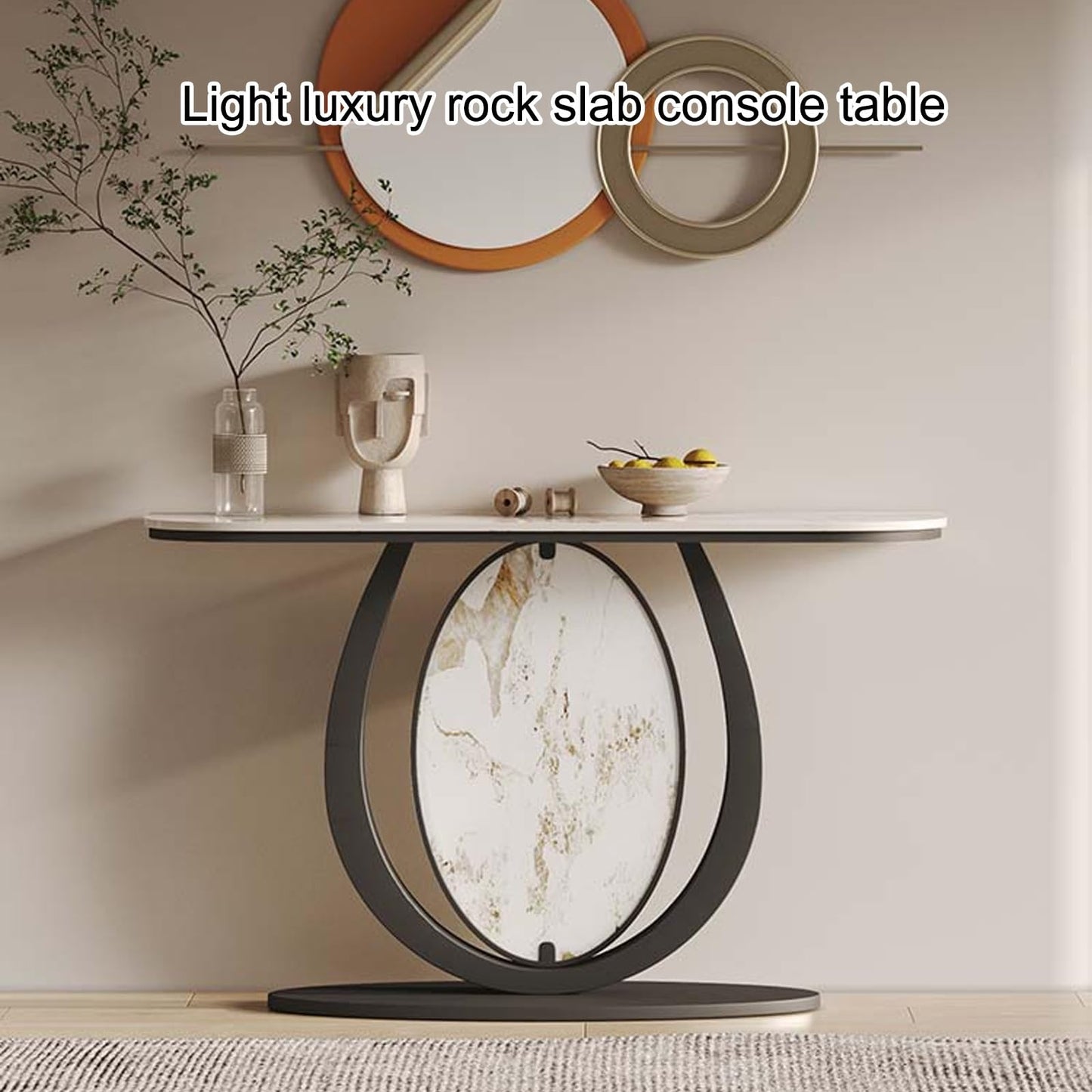 Entryway Table, Console Table, Accent Table, Slate, Rectangle Sofa Table with Double Arc Base, for Entrance, Living Room, Foyer(Gold)