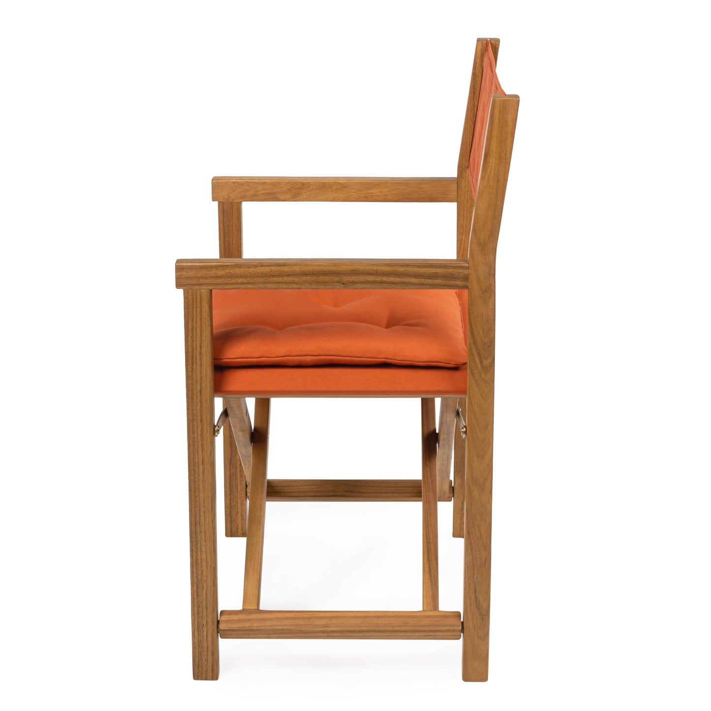 JONATHAN Y Waldo Acacia Wood Outdoor Director Chair Set of 2 for Patio & Balcony, Foldable Coastal Armchair with Orange Diamond-Quilted Cushions, Teak Brown DRC1002B-SET2