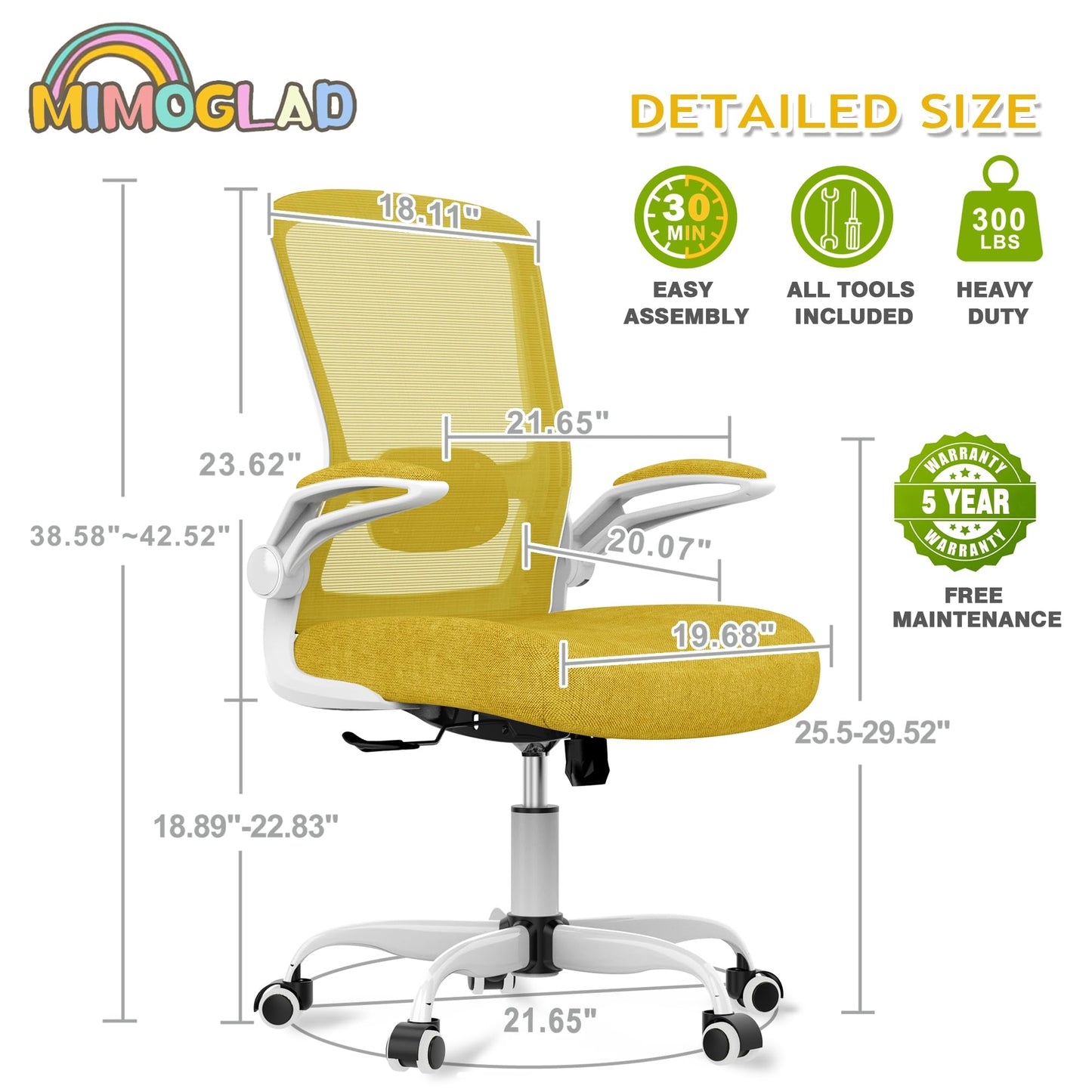 Mimoglad Ergonomic High Back Mesh Office Chair, Adjustable Lumbar Support, Thickened Seat Cushion (Modern, Jasmine)