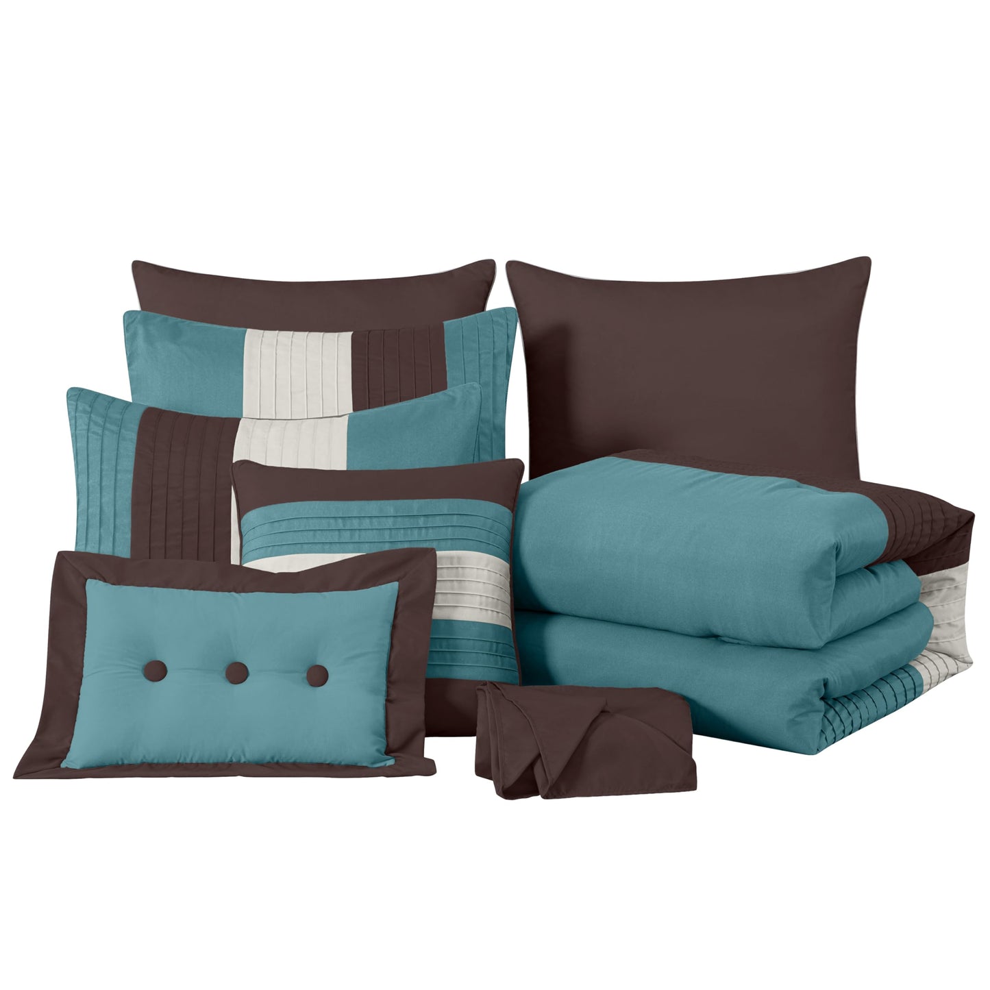 Chezmoi Collection Loft 8-Piece Luxury Striped Comforter Set (Full, Blue/Beige/Chocolate Brown)