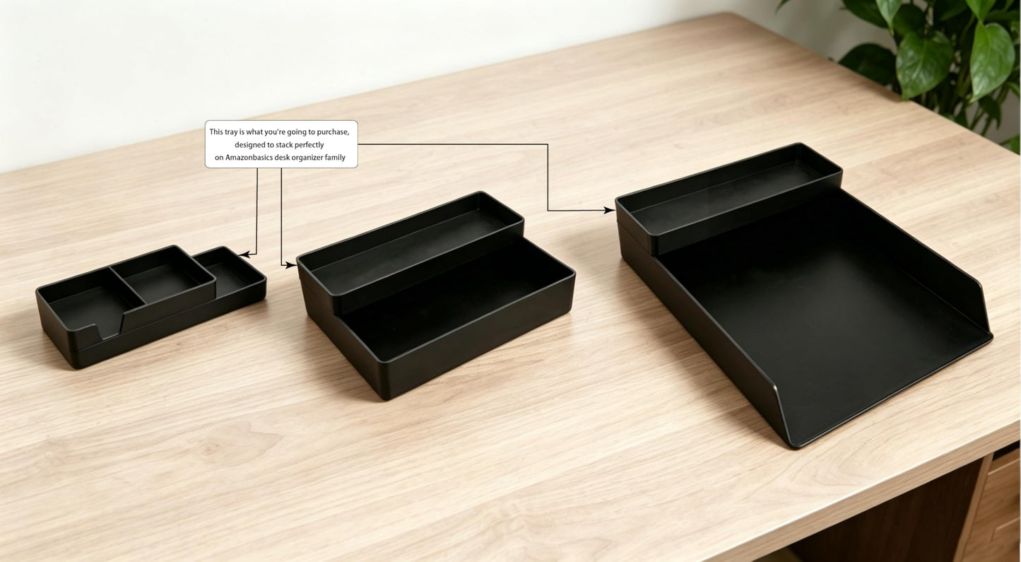Amazon Basics Rectangular Plastic Desk Organizer, Half Accessory Tray for Office Supplies and Workspace Organization, 9.4" x 3.3" x 1", Black