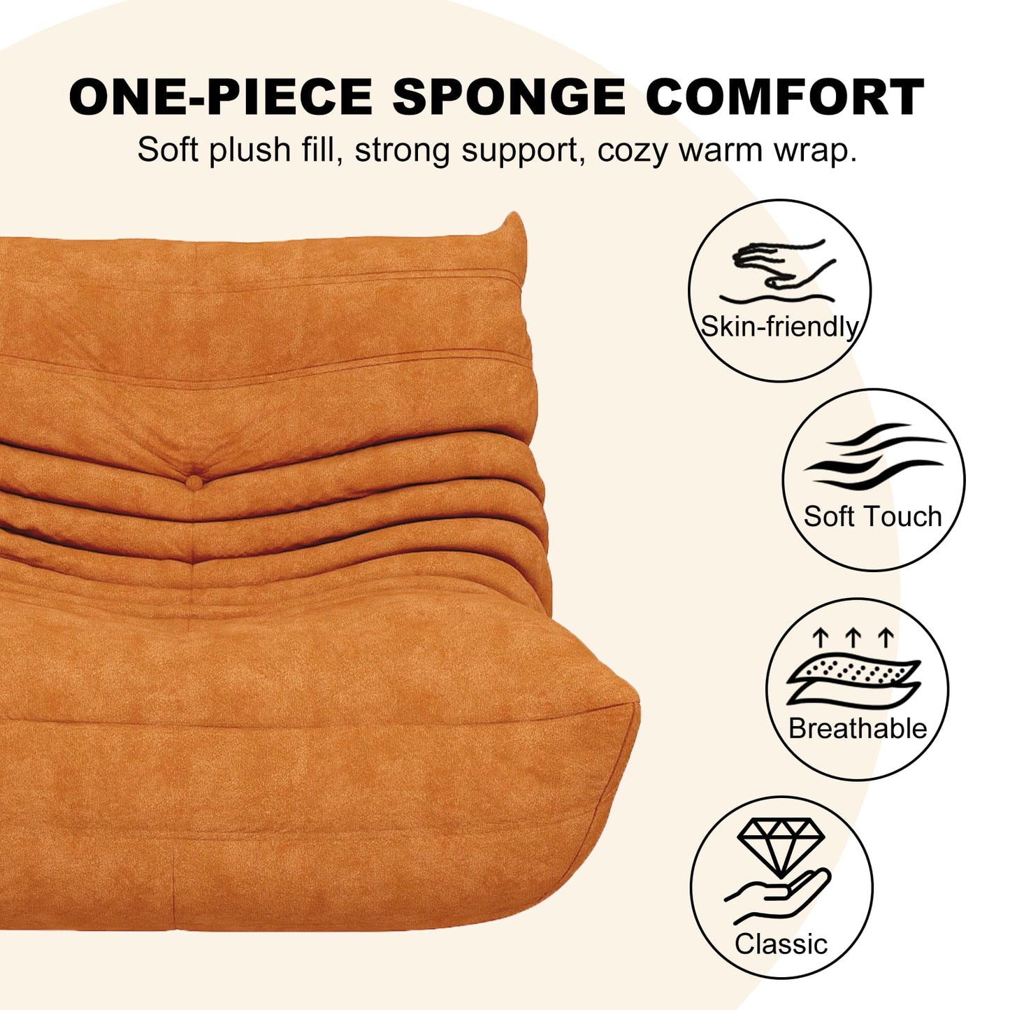 Snug Sofee Bean Bag Chair for Adults, Bean Bag Sofa - Adult Size with Soft Waterproof Fabric for Living Room, Apartments, Reading Corner, Gaming, and Movie Venue (DarkOrange)