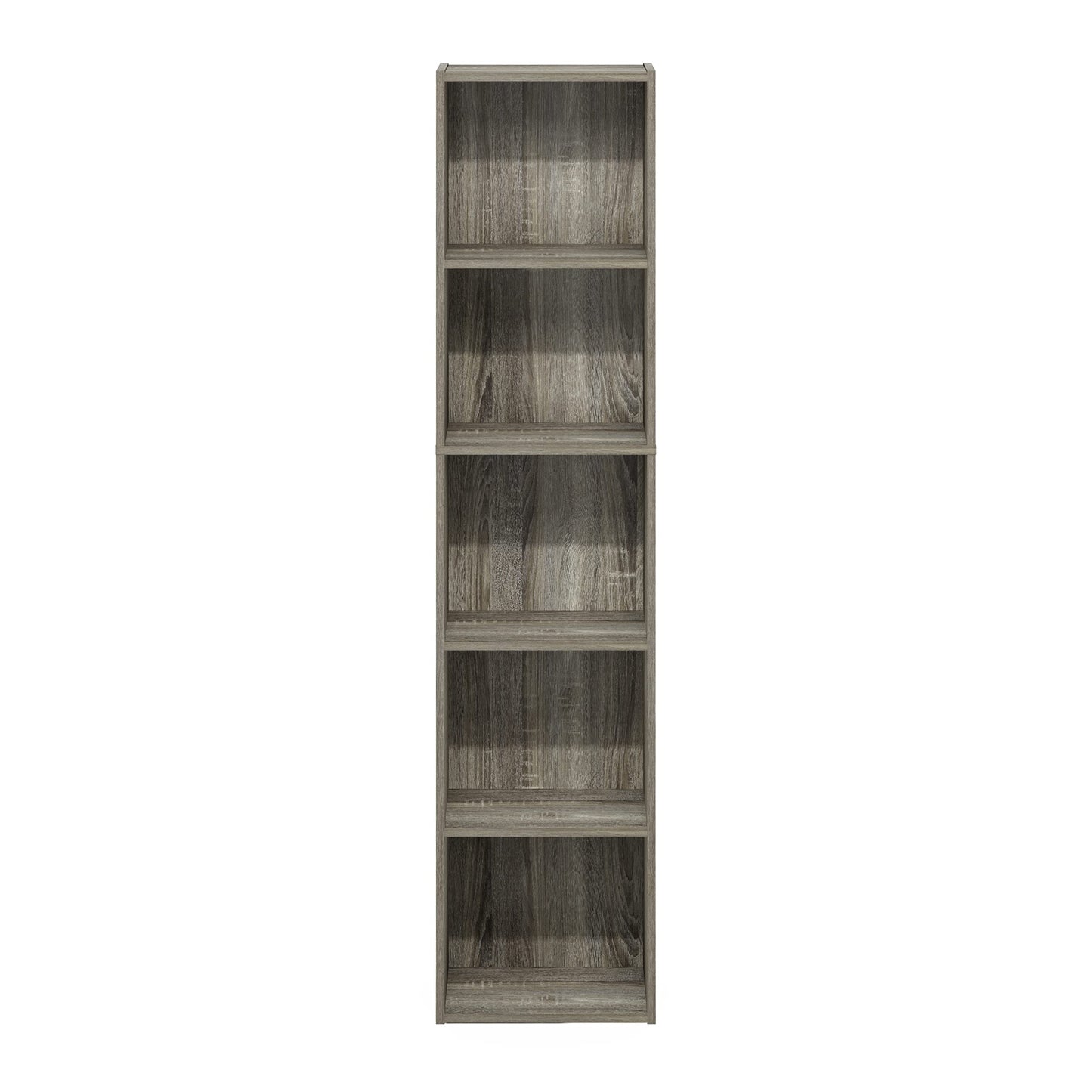 Furinno PASIR Book Shelf, 5-Tier Tall Narrow Bookshelf, Open Shelves Bookcase, 9 x 12 x 52, Easy Assembly, for Living Room, Bedroom, Home Office, French Oak