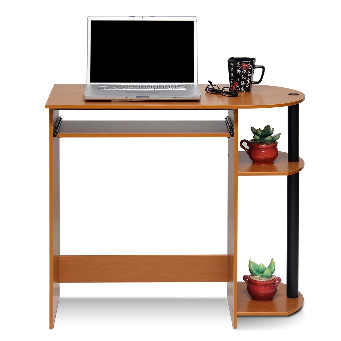 Furinno Simplistic Easy Assembly Computer Desk, With Keyboard Tray, Light Cherry/Black
