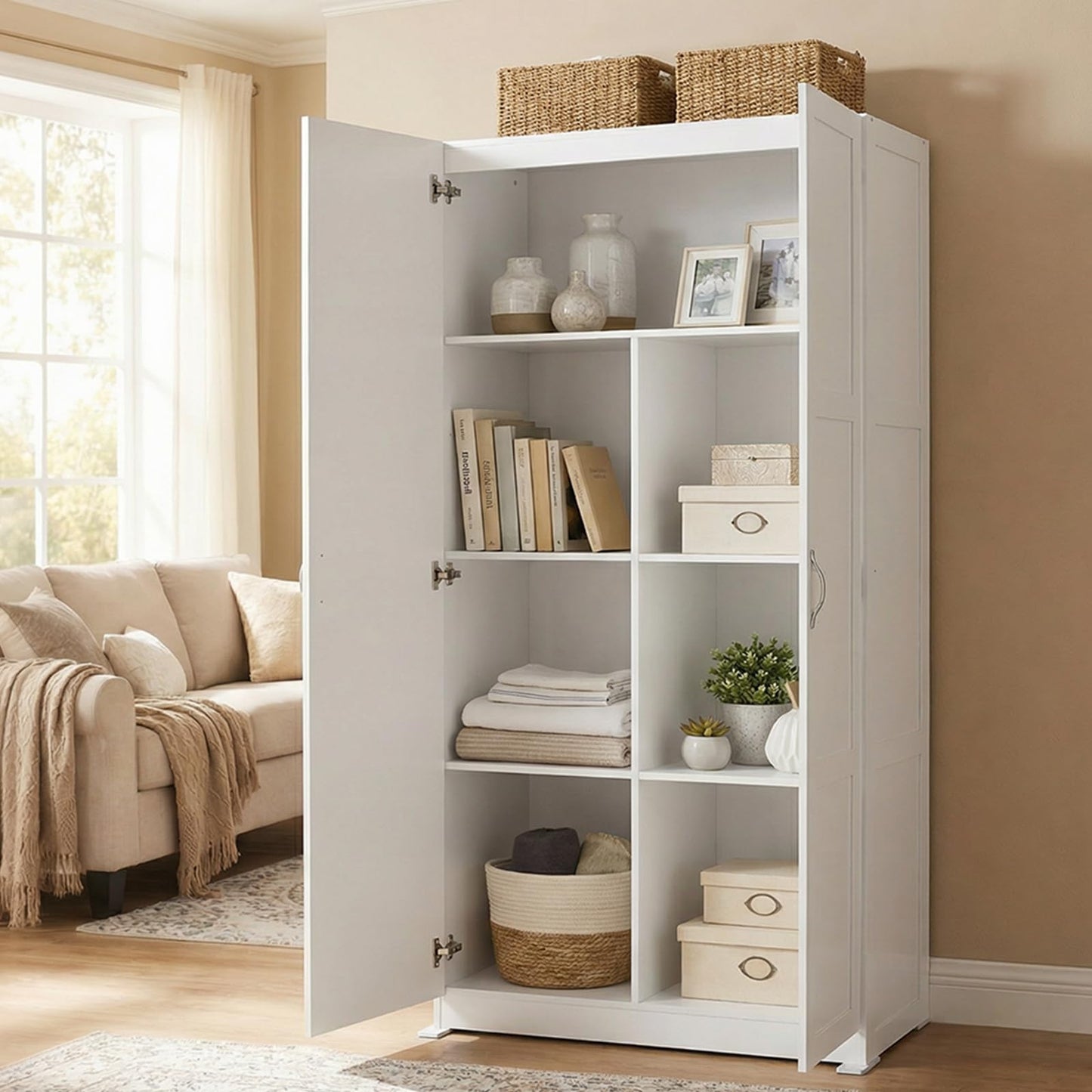 DUMOS Office Storage Cabinet, Large Capacity Organizer, Wooden Bedroom Storage Unit for CD, Blankets and Books, Suitable for Living Rooms, Office and Study Rooms, White