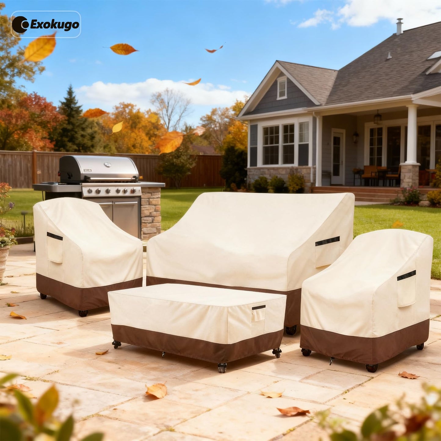 Exokugo Patio Furniture Covers Set,4-Piece 600D Heavy Duty Waterproof Outdoor Furniture Cover for Patio Swivel Rocker Chairs,Loveseat and Coffee Table