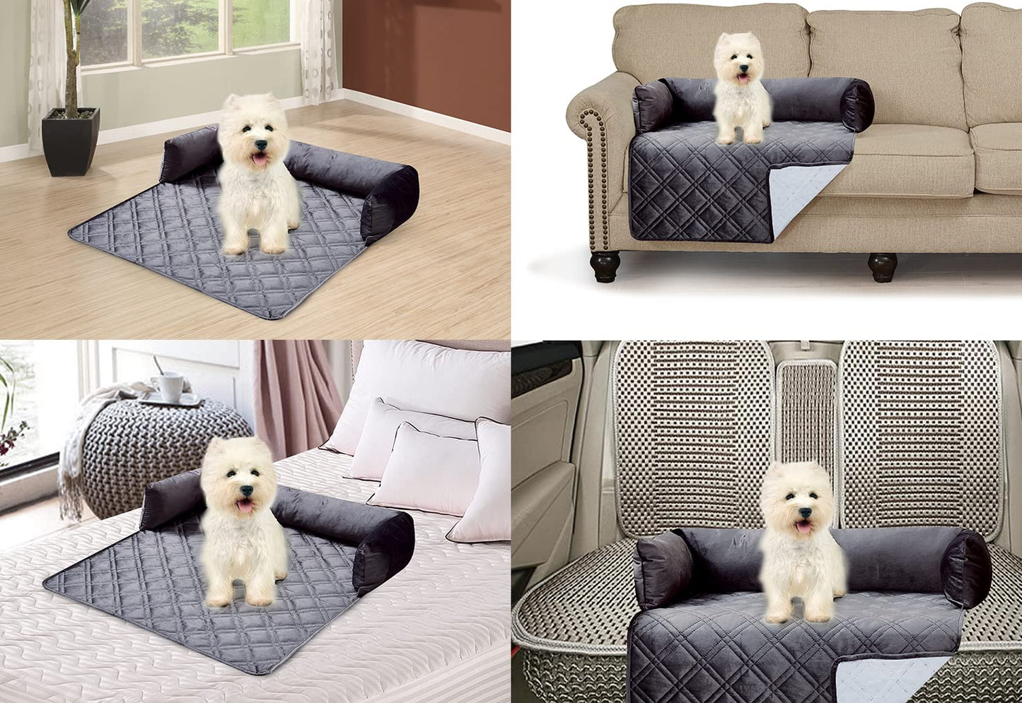 Brilliant Sunshine Premium Calming Dog Bed Mat, Silky Velvet, Removable Washable Cover, Cushion Protector and Couch Covers for Dogs, Pets, Cats, Small, Grey