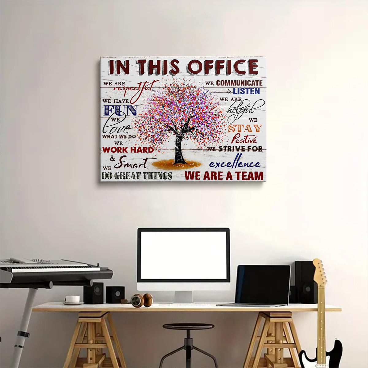 HDXUFJQ Office Inspirational Wall Art In This Office Canvas Wall Decor Team Rules Motivation Positive Quotes Pictures Prints Teamwork Painting for Home Office Ready to hang(12"x16")
