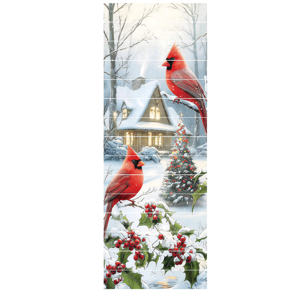 PLIGREAT 15 Strips Christmas Stair Decals, Peel and Stick Bird Xmas Tree Stair Riser Stickers for Steps 7.1"x39"Self-Adhesive Vinyl Retro Farmhouse Staircase Murals Decor for Home Hotel