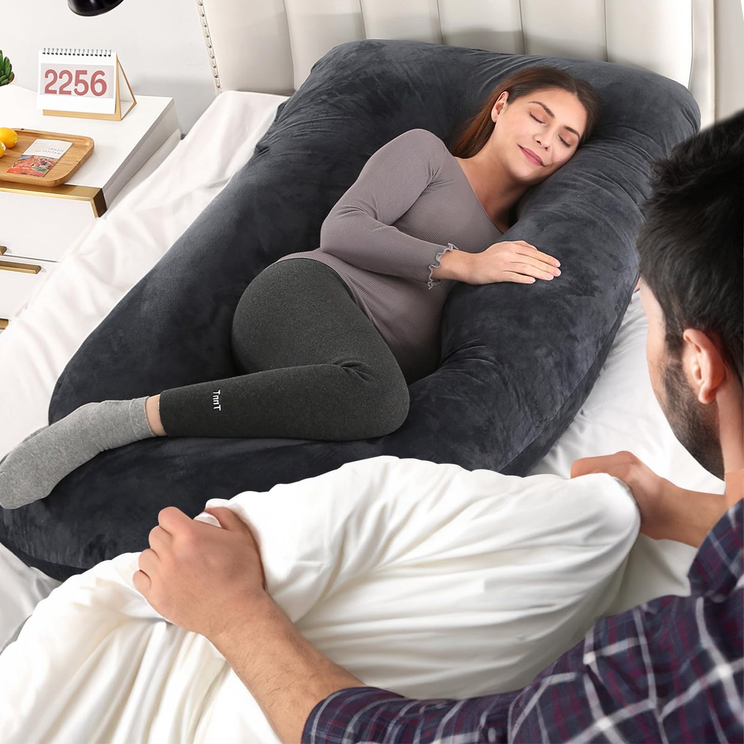 BATTOP Pregnancy Pillows for Sleeping, Full Body Maternity Pillow for Side Sleeping, Support for Back, Legs, Belly, Hips, 57 Inch Pregnancy Pillow with Removable Cover, Black