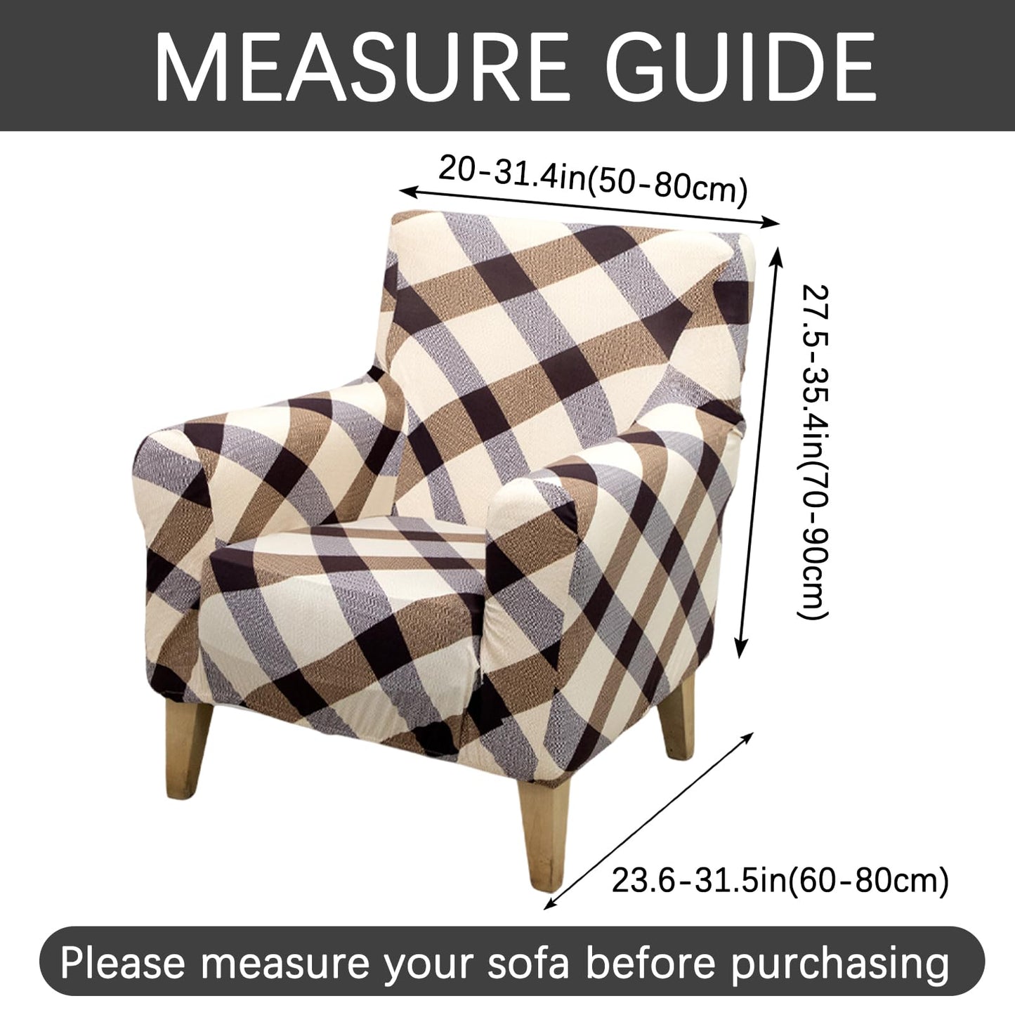 Adigau Printed Arm Chair Covers Stretch Armchair Slipcover Washable Furniture Protector Single Seat Couch Chair Cover for Living Room All-Season(Beige Plaid)
