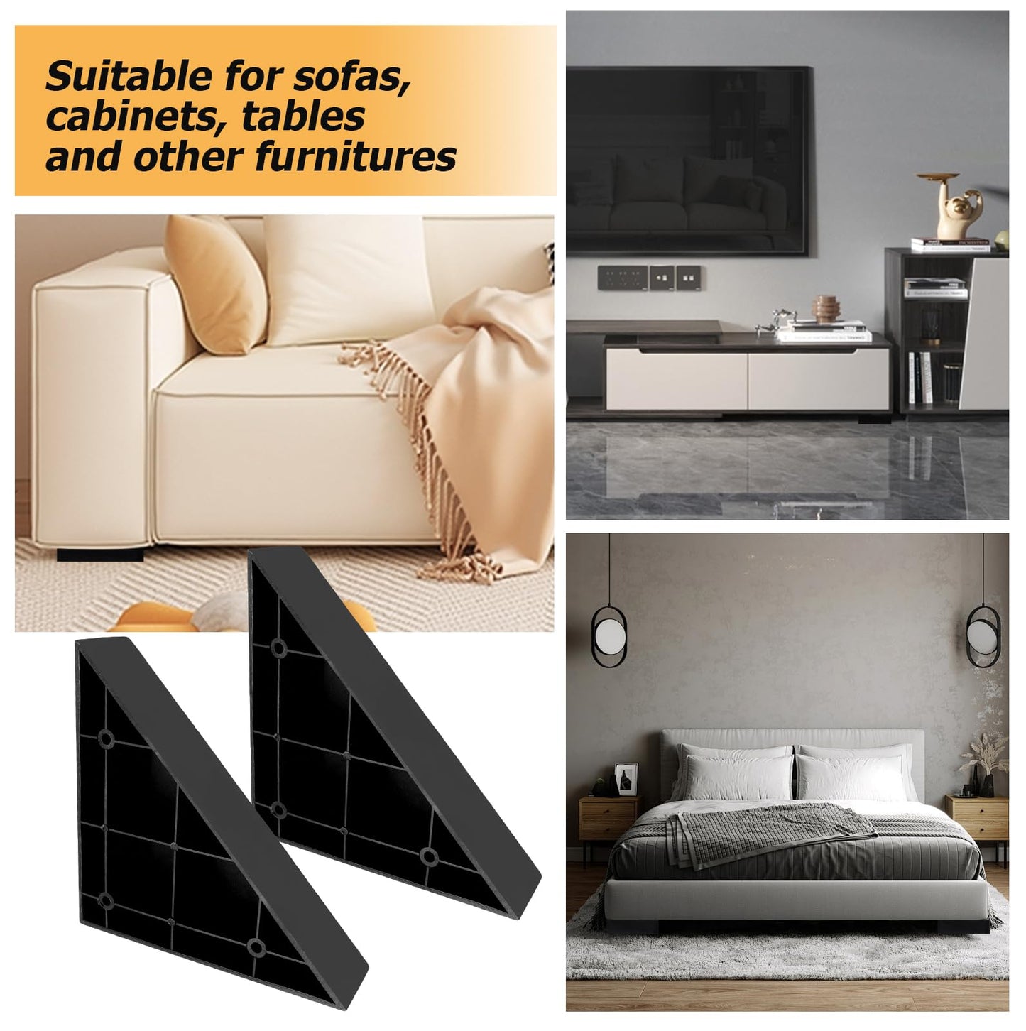 Hordion 8PCS Triangle Couch Legs Replacement, Plastic Furniture Legs Black Sofa Feet with Screws for Chair Coffee Table Cabinet, 5.71"×5.71"×1.6"