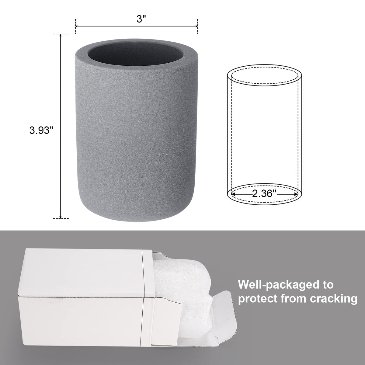Diatomite Toothbrush Holder, BOJDOPIE Water Absorption Quick Drying Bathroom Countertop Organizer, Stand Cup for Toothpaste Makeup Brushes Razors (Grey)