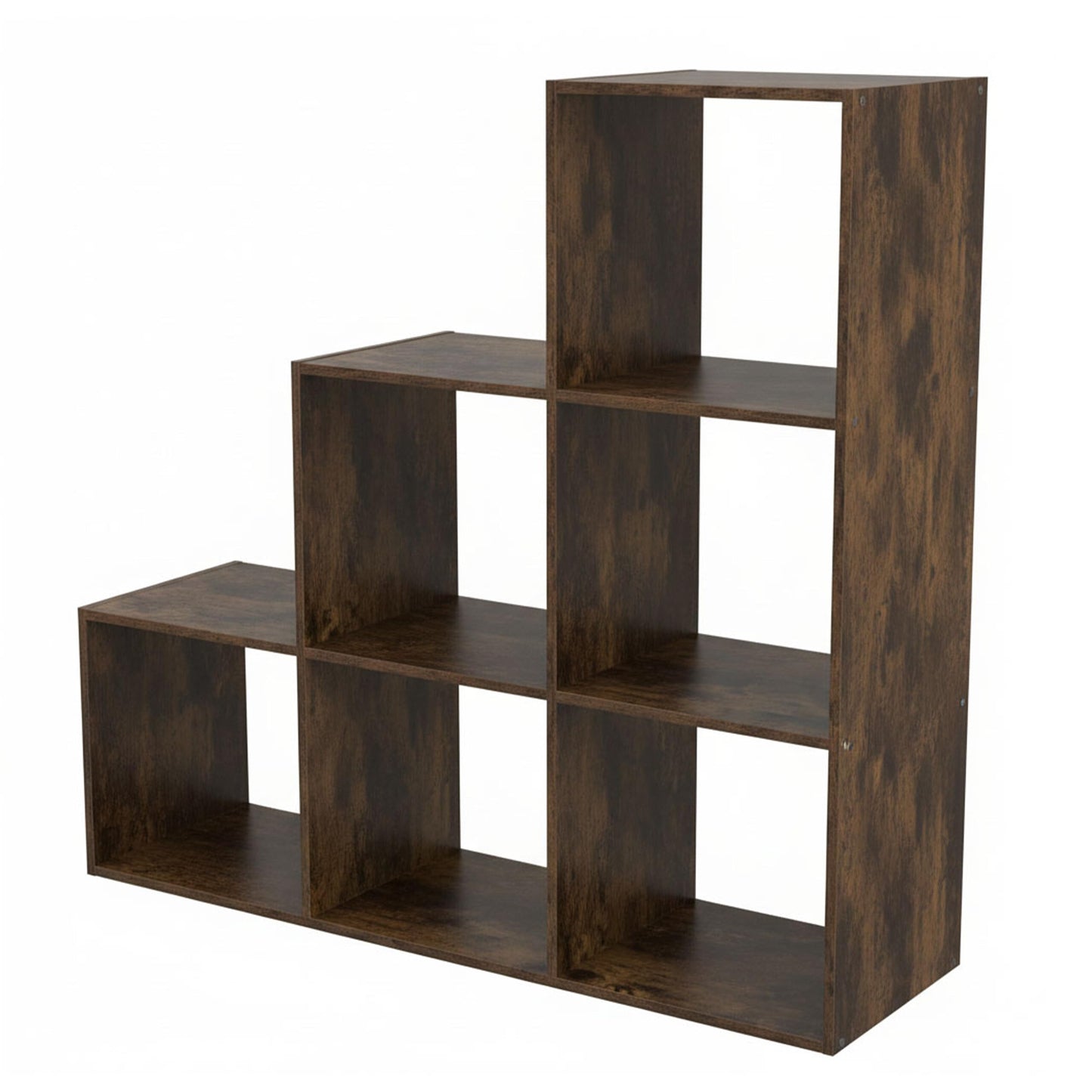 Relaxdays stepped shelf, 6 shelves, HxWxD 97.5 x 97.5 x 29 cm, under-eaves living room bookcase, vintage brown