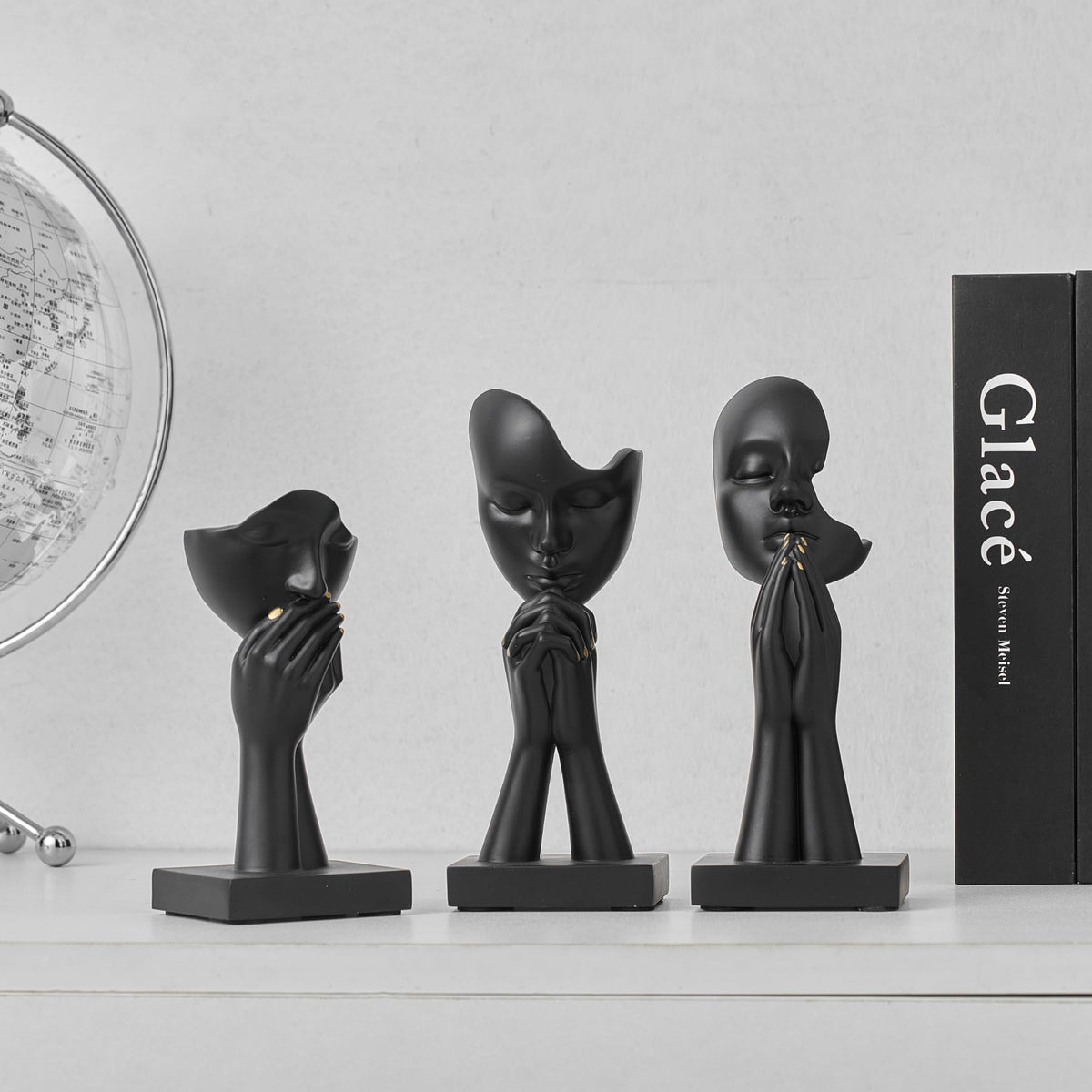 3 Pcs Black Decor Prayer Statues, Modern Prayer of Peace Figurines Shelf Decor Accents, Abstract Art Sculpture Home Decorations for Living Room Bedroom Office Bookshelf Coffee Table, Gifts for Women