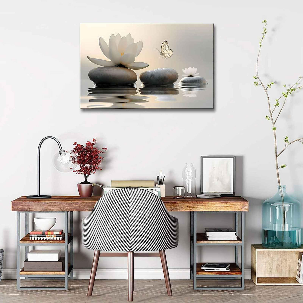 Zen White Lotus Canvas Wall Art Bathroom Decor Painting Pictures Living Room Meditation Spa Posters Prints for Modern Spiritual Yoga Bedroom Decoration Ready to Hang