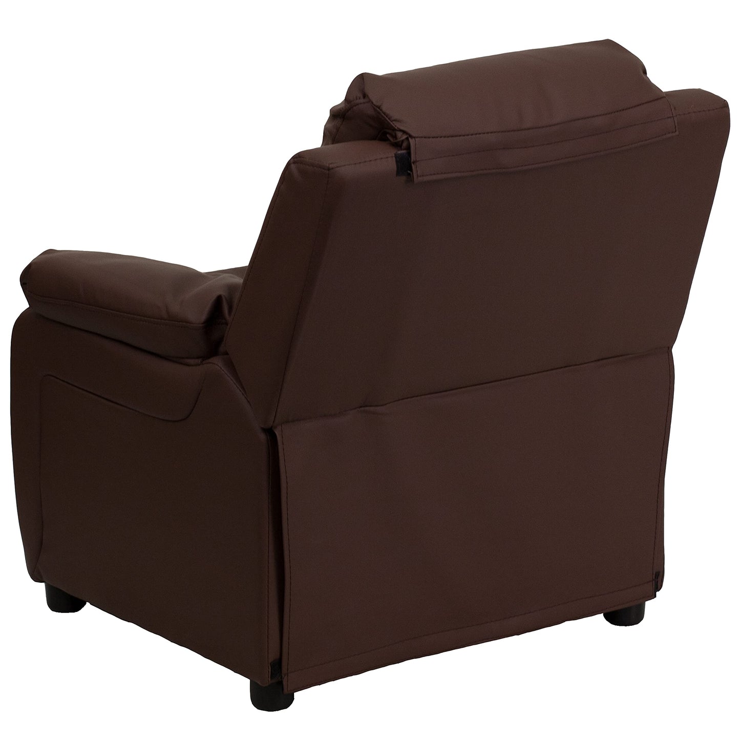 Flash Furniture Charlie LeatherSoft Kids Recliner with Flip-Up Storage Arms and Safety Recline, Contemporary Reclining Chair for Kids, Supports up to 90 lbs., Brown