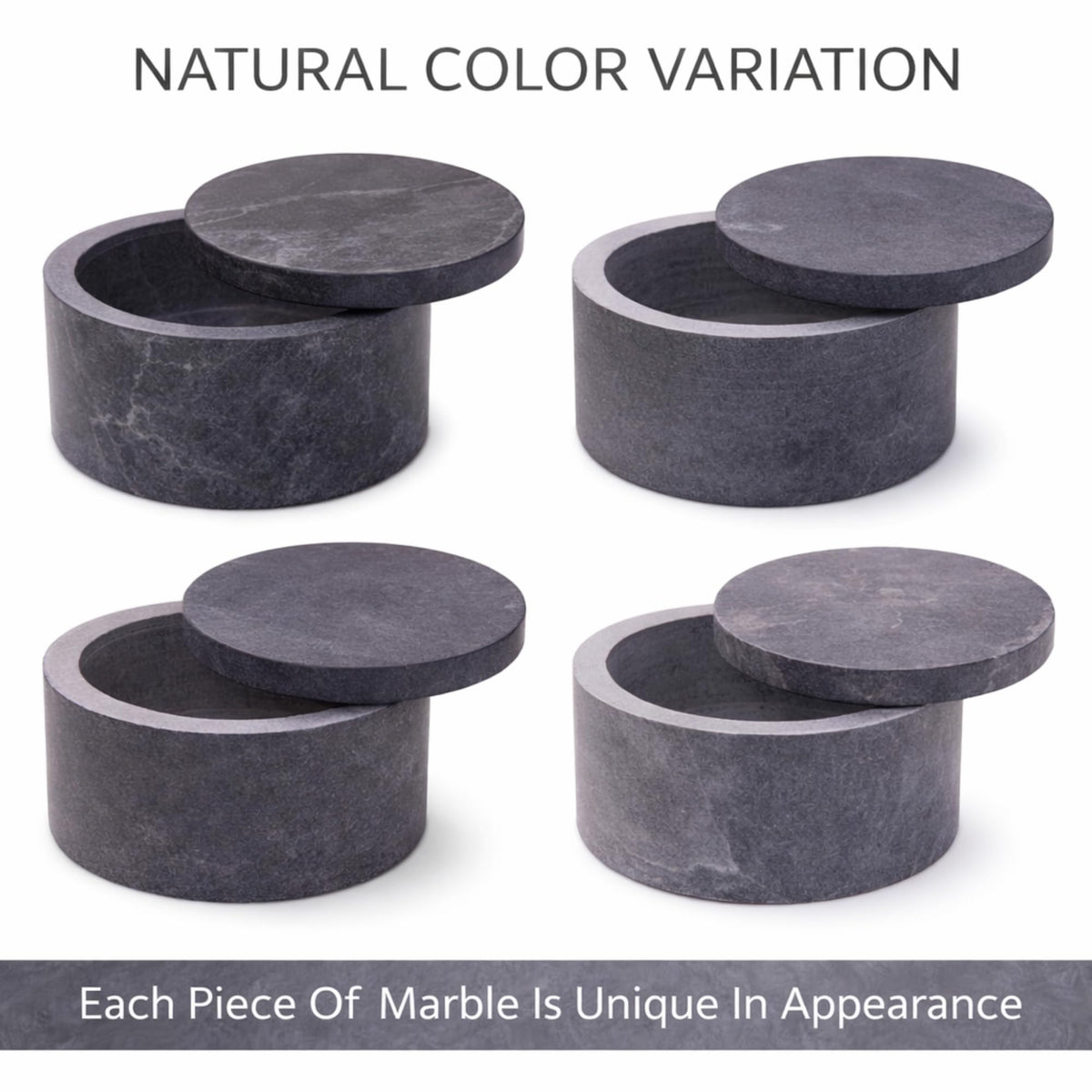 KC KULLICRAFT Unique Salt and Pepper Box Elegant Round Marble Salt Box With Lid For Salt, Spice and Herbs Storage. Perfect Container To Store. (3.5" x 2" Inches)