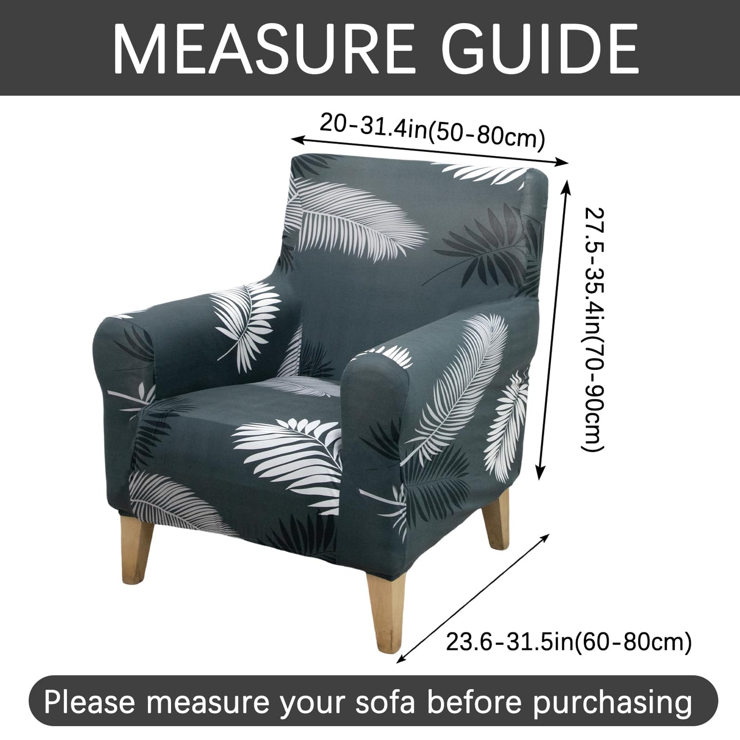 Adigau Modern Armchair Slipcover Elastic Printed 1-Piece Single Sofa Covers Stretch Couch Chair Cover for Living Room Washable Furniture Protector(Black Feather)