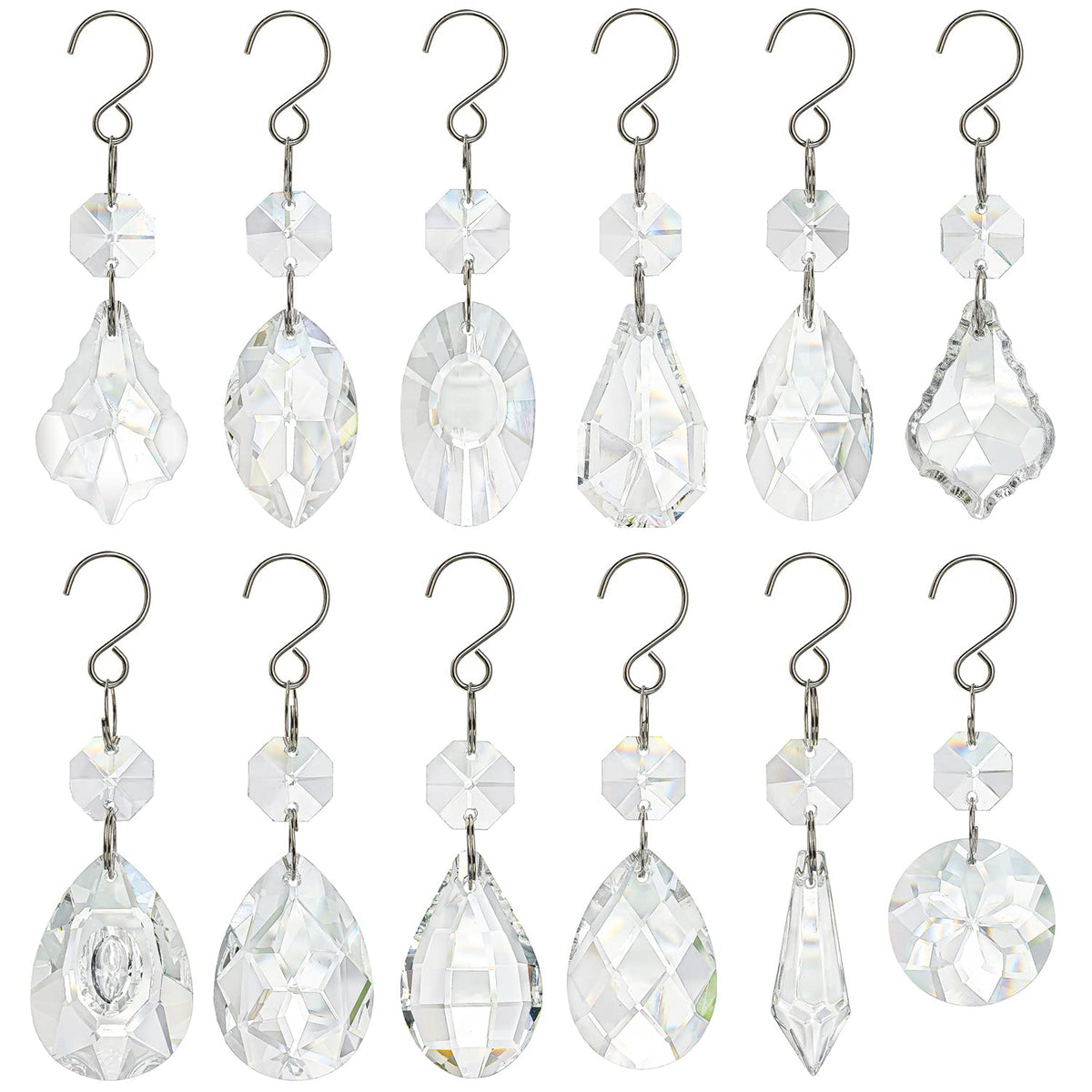 kanpura Crystal Chandelier Prisms,Crystal Sun Catcher Kit,Rainbow Hanging Crystals Suncatcher for Window, Christmas Tree,Home Decor(Clear,12pcs)