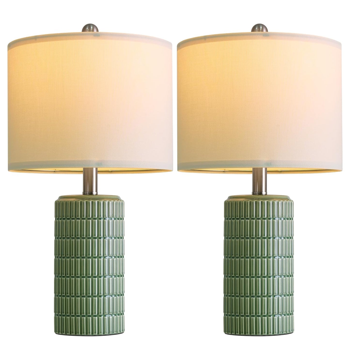 PoKat 20.75" Small Modern Ceramic Table Lamps Set of 2 for Bedroom, Green Bedside Lamps for Night Stands, Farmhouse House Decor Nightstand Table Lamps for Living Room End Table Green