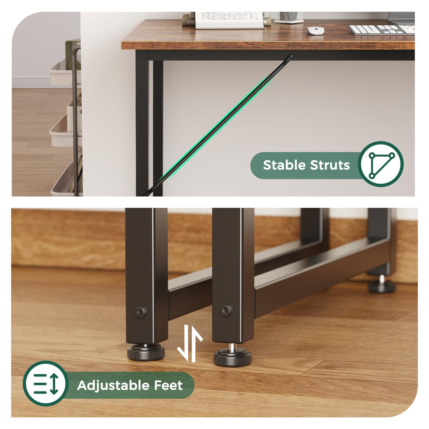 Huuger Computer Desk, 40 Inch Office Desk, Gaming Desk with Storage, Writing Desk Work Desk for Home Office, Study, Modern Simple Desk, Large Legroom, Metal Frame, Rustic Brown