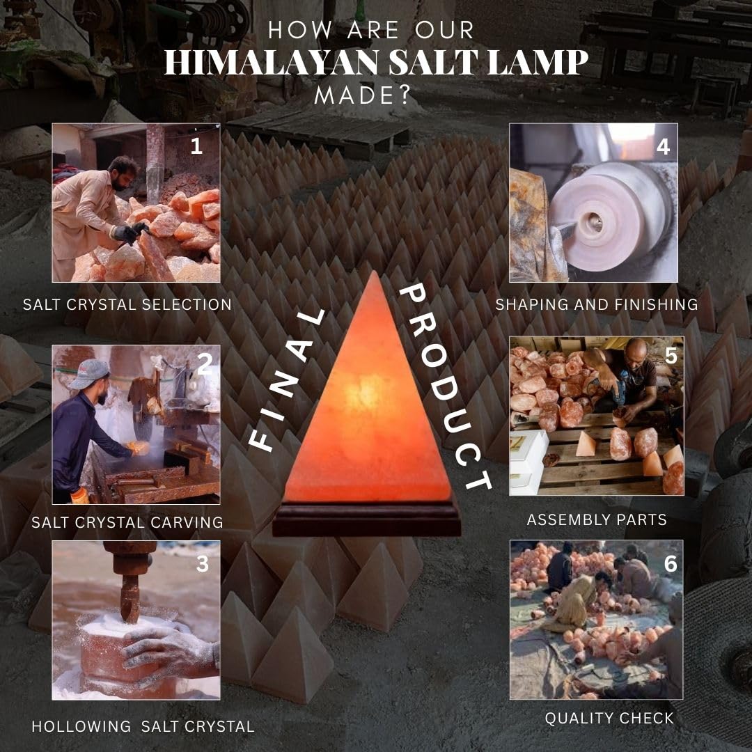 NB Himalayan Pink Salt Pyramid Lamp β Hand-Carved Crystal Rock Salt Lamp with Dimmer Switch & 2 Bulbs β Natural Wellness Light from Pakistan β Amber Glow for Home, Office & Meditation Space