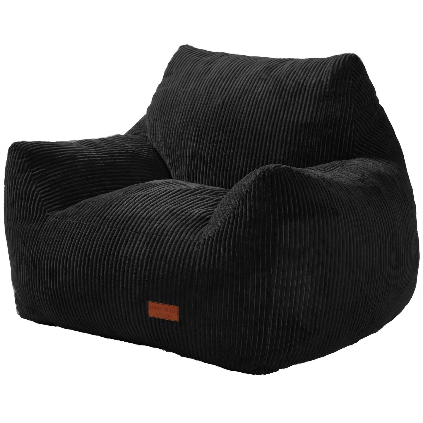 Vellorise Big Bean Bag Chair for Adults, Ultra Soft Living Room Bean Bag with Armrests, Stuffed BeanBag Chair for Napping, Gaming, Vacuum-Compressed for Easy Gifting, 48 Hours to Fluffs Up, Black
