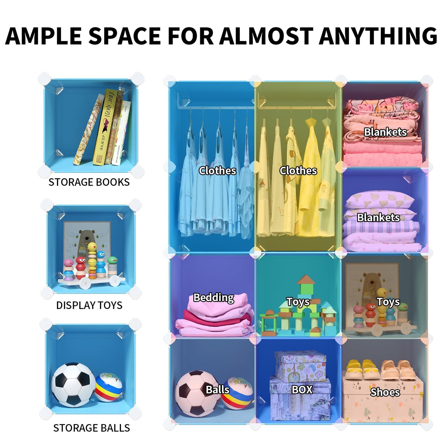 VIPZONE Baby Dresser, Kids Closet Organizers, Portable Kids Wardrobe for Closet, Bedroom, Nursery, Cubby, Cabinet, Clothes, Dress, Baby Storage Shelf, Armoire Clothes Hanging (Blue)