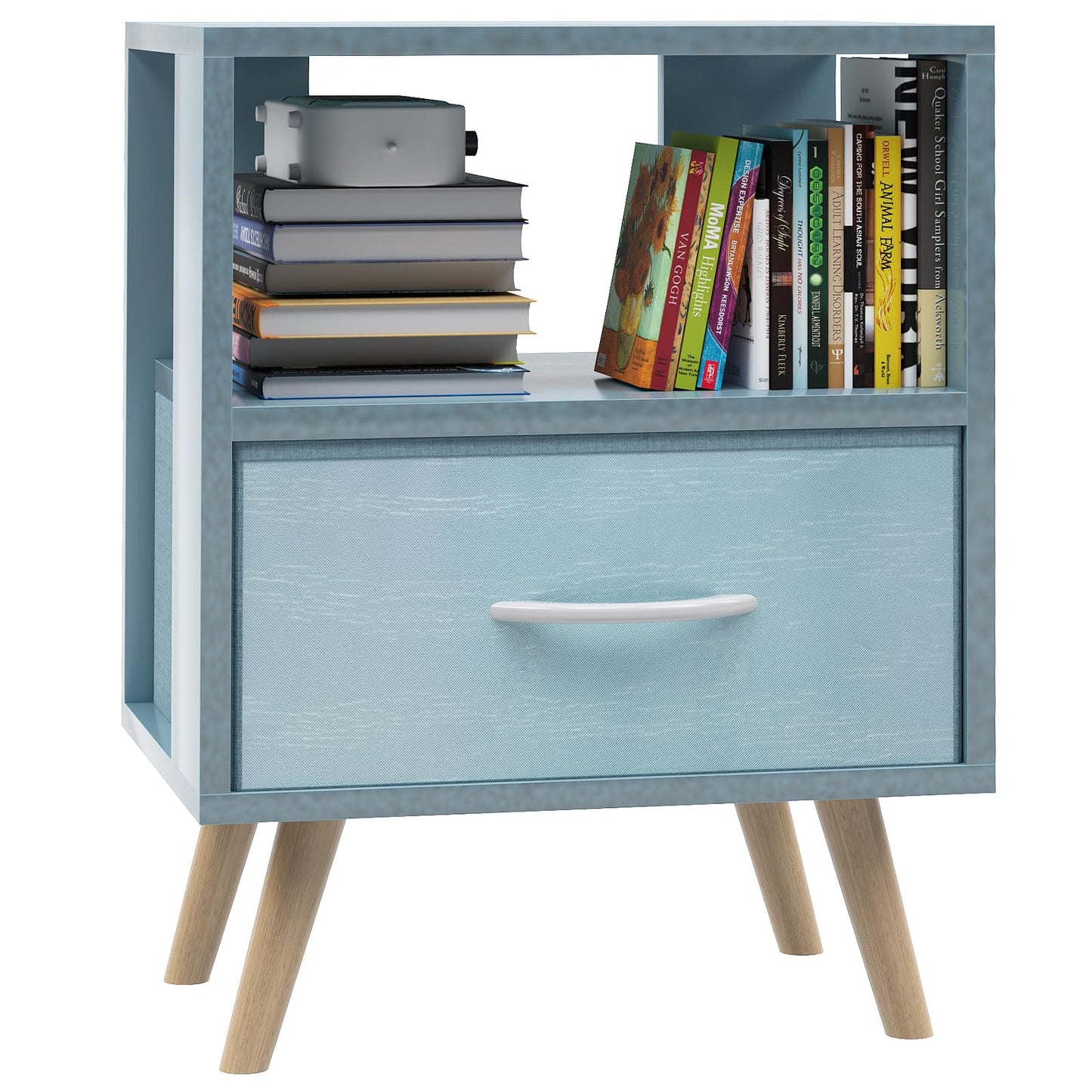 Aenuert Night Stand, Blue Kids Nightstand with Drawer, Nursery Side Table with Open Storage, 2-Tier Modern End Table, Bedside Table for Small Space, Living Room, Bedroom