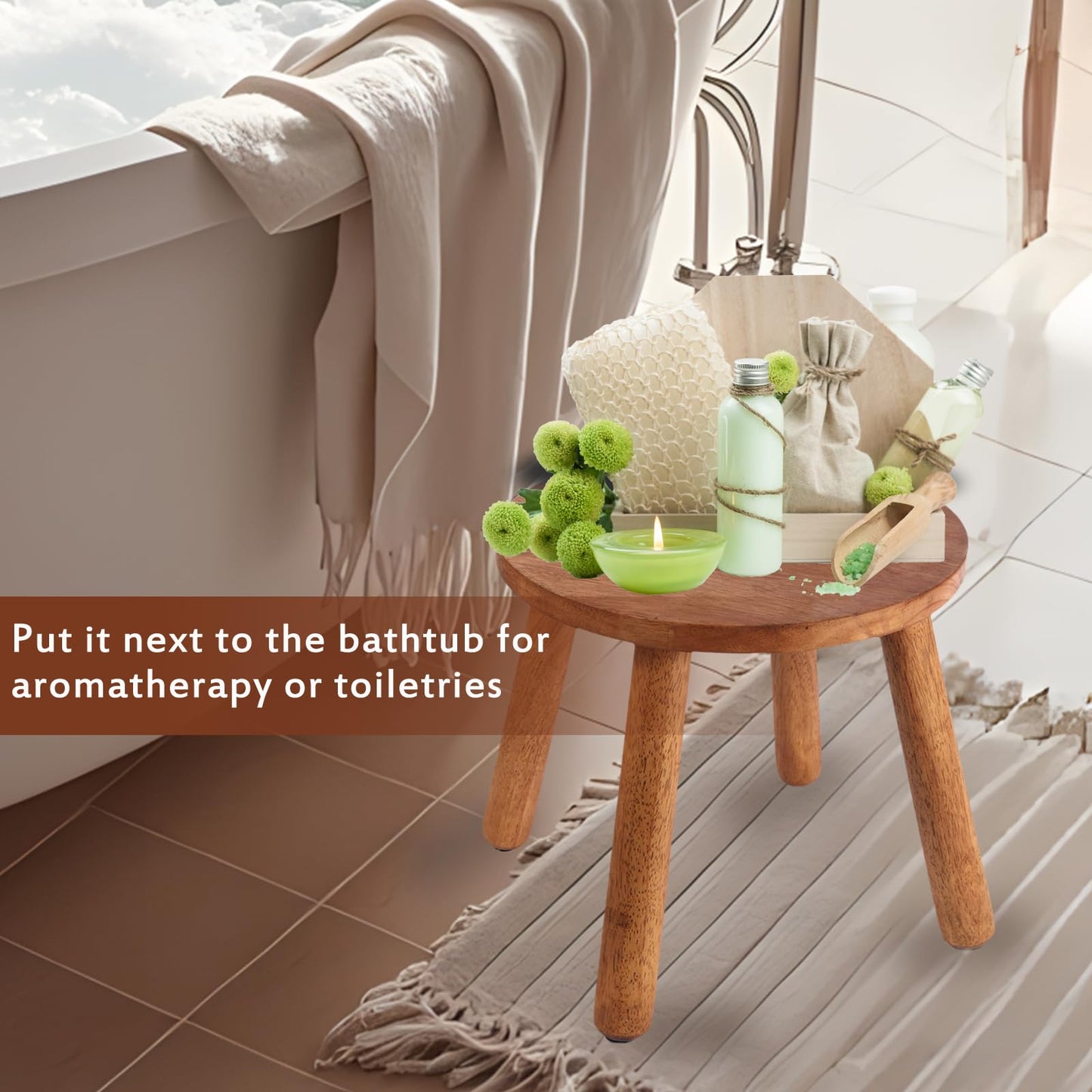zaowofires Round Solid Wooden Step Stool, Garden Stool,9.3''H,Plant Stool,Wood Legs Detachable for Plant Stand, Kitchen, Bathroom,Bedroom,Livingroom (Walnut, 9.3inch)